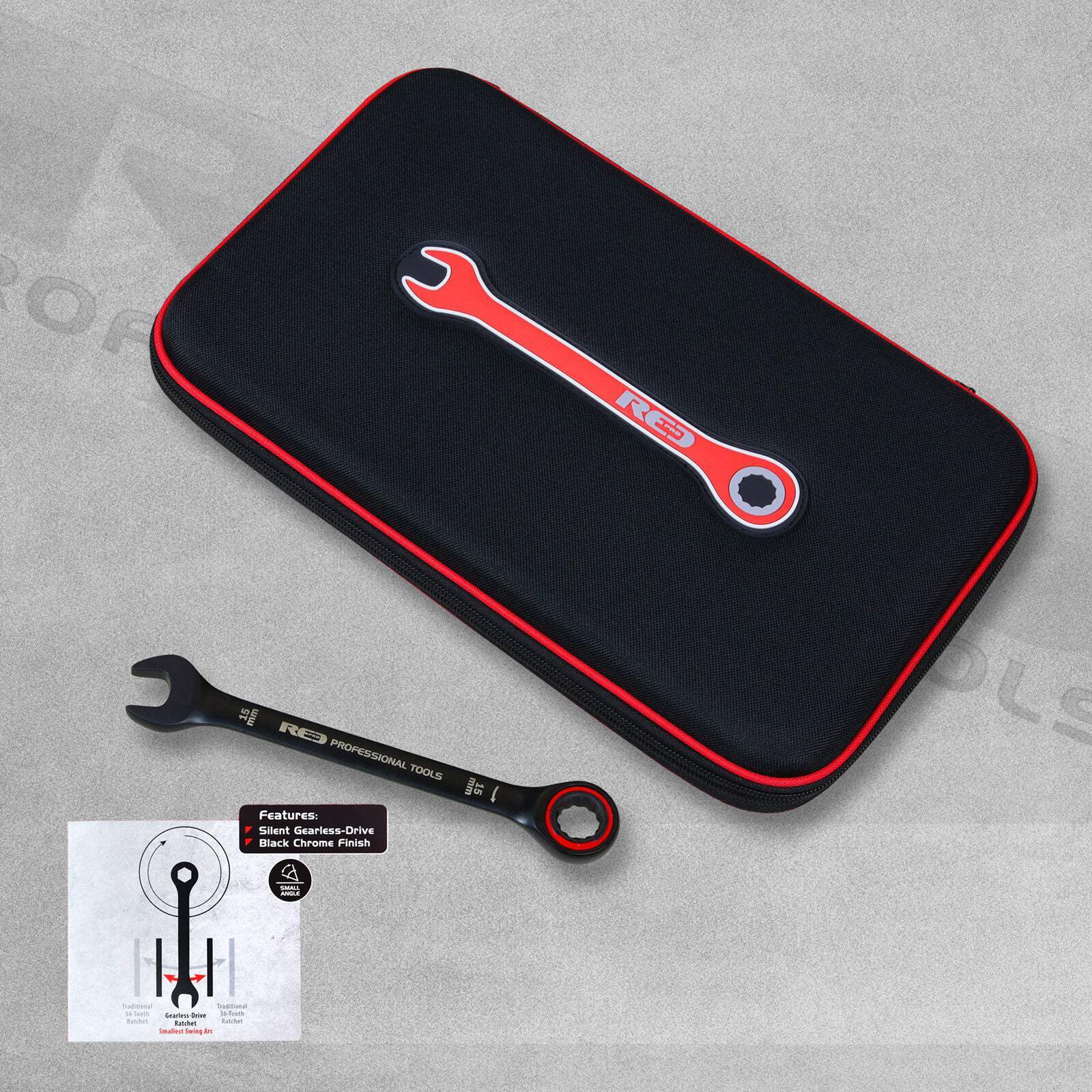 Red Pro 10 Piece Silent Gearless Ratchet Spanner Set In Soft Case 8-19mm