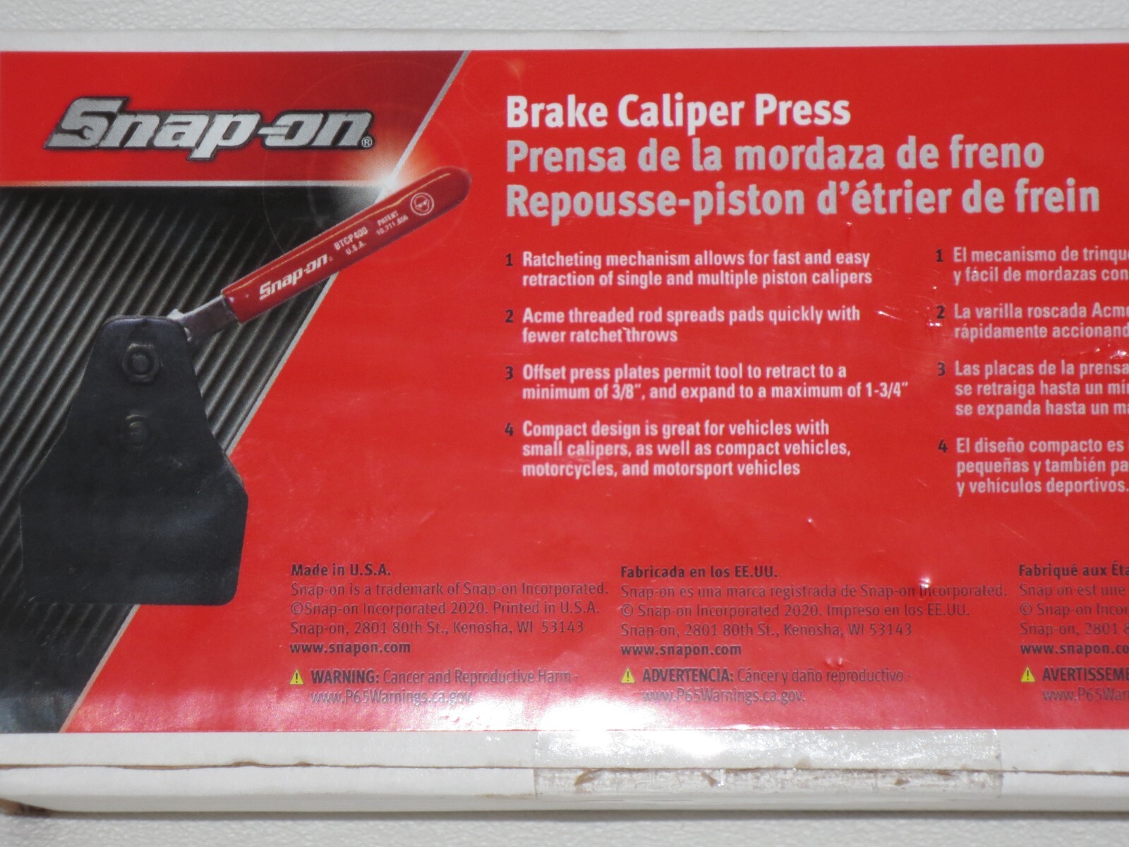 *NEW* Snap-on Tools Brake Caliper Press BTCP400 RATCHETING – Brake Pad Tool NEW!