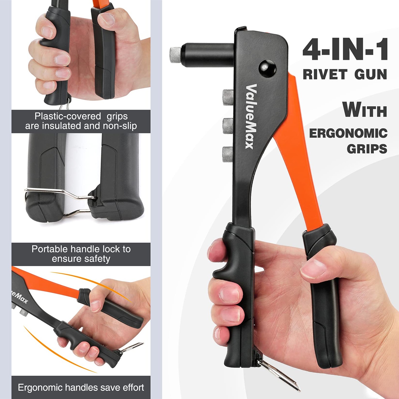 ValueMax 4-in-1 Hand Riveter/Rivet Gun, Pop Rivet Tool Kit with 200 Rivets -…