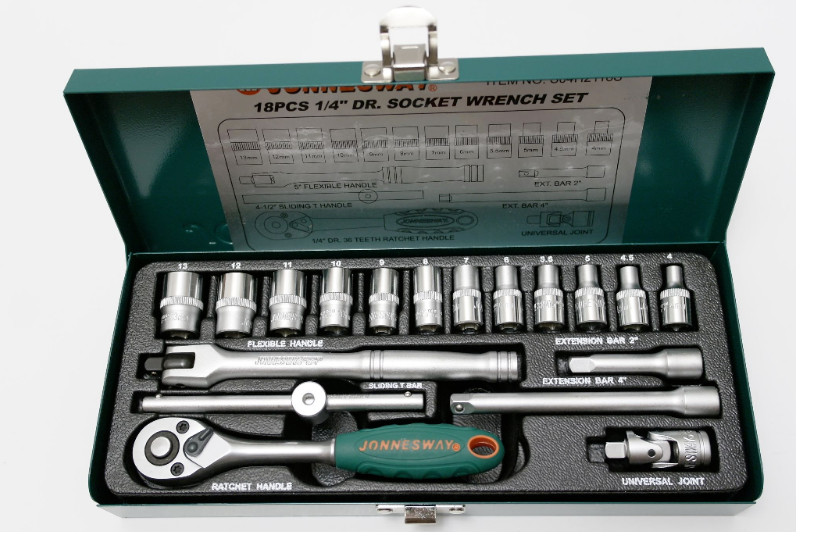 Jonnesway S04H2118S 18 Pcs Professional Hand Socket Set 1/4″ Drive 4-13mm