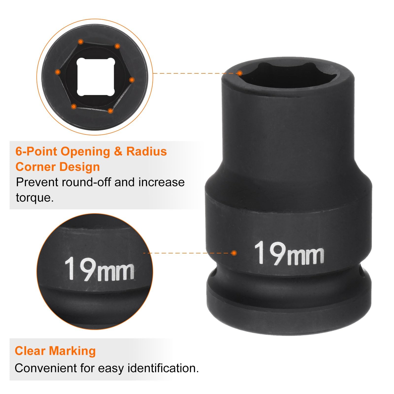 HARFINGTON 6-Point Impact Socket 3/4″ Drive 19mm Metric 40Cr Alloy Steel