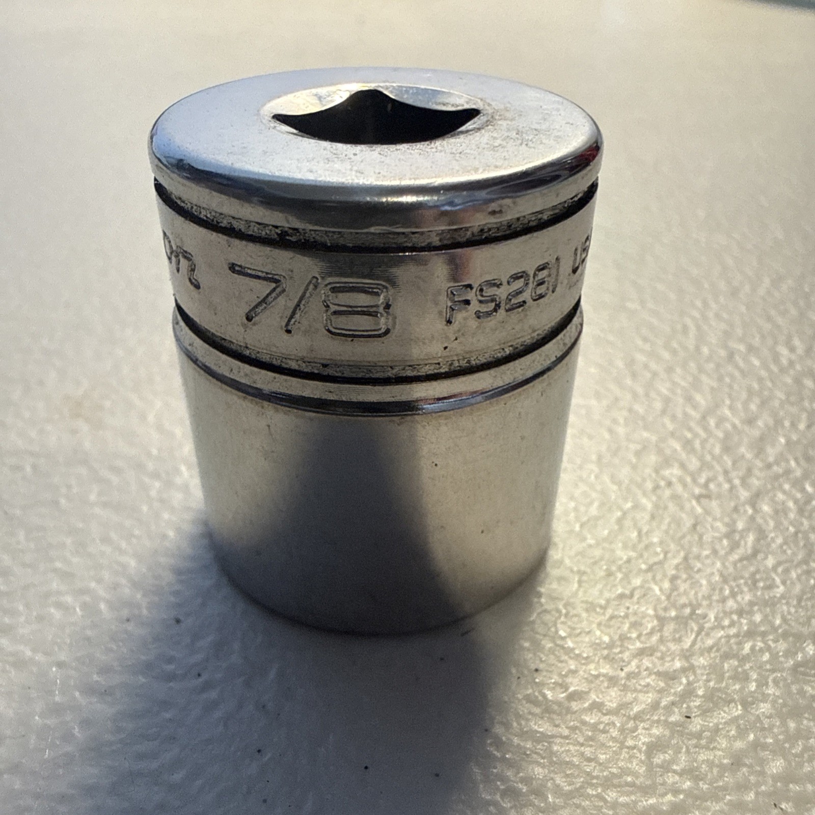Snap On Tools 3/8 inch Drive 6 Point 7/8 inch Shallow Chrome SAE Socket FS281