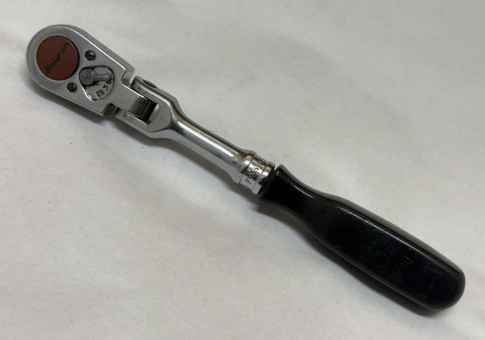 USA Snap-On F735 Hard Black Short Handle Flex Head 3/8″ Drive Ratchet Vintage