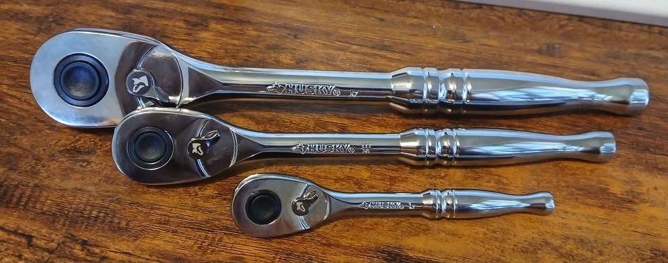 HUSKY 1/4″, 3/8″, 1/2″ DR QUICK RELEASE POLISHED CHROME RATCHETS NEW