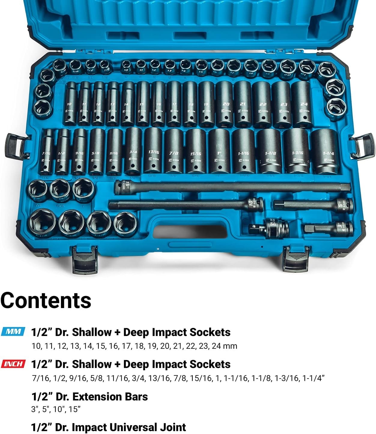Capri Tools 1/2-Inch Drive Deep Master Set w. Case / 7/16-1-1/4 in. 10-24 mm