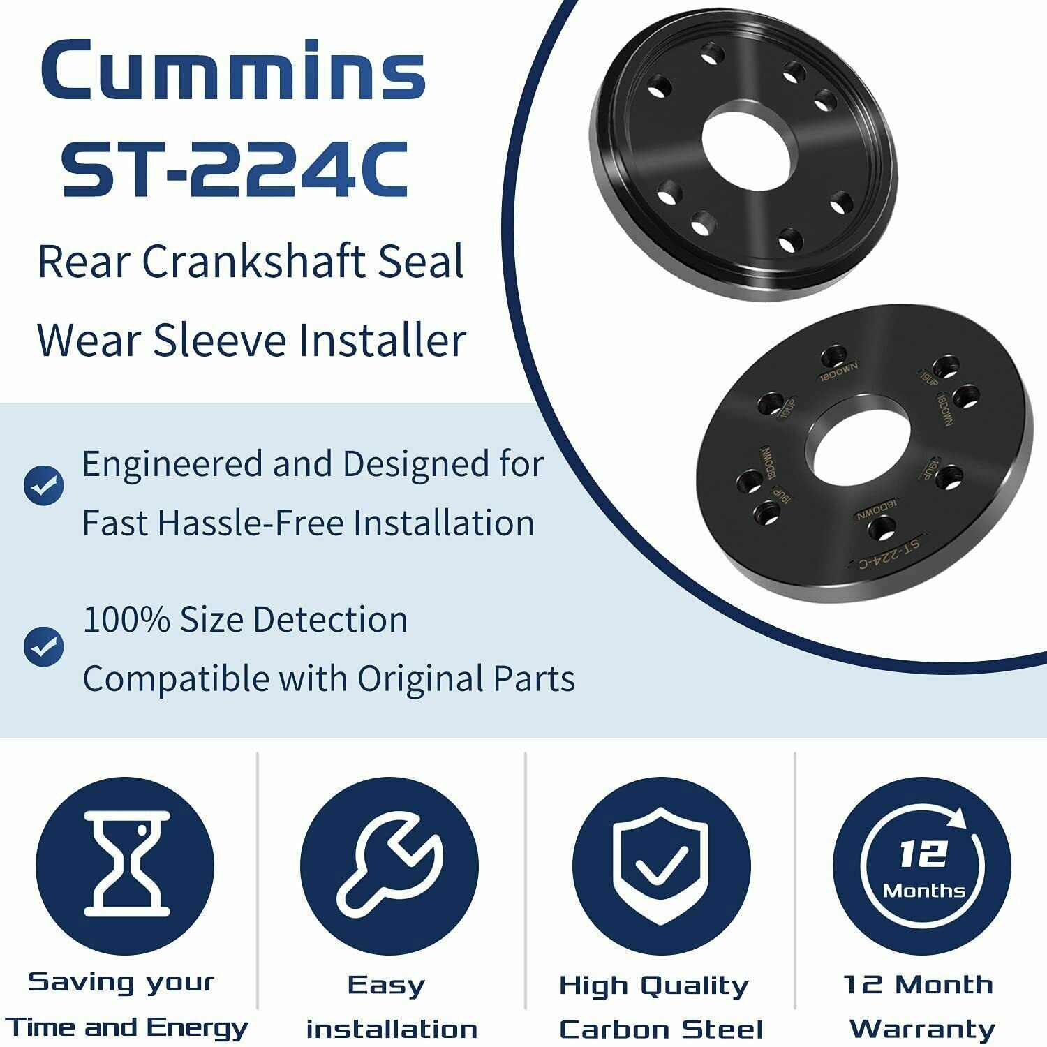 3824078 Rear Crankshaft Seal Installer ST-224C for Paccar Cummins 3.9L 5.9L 6.7L