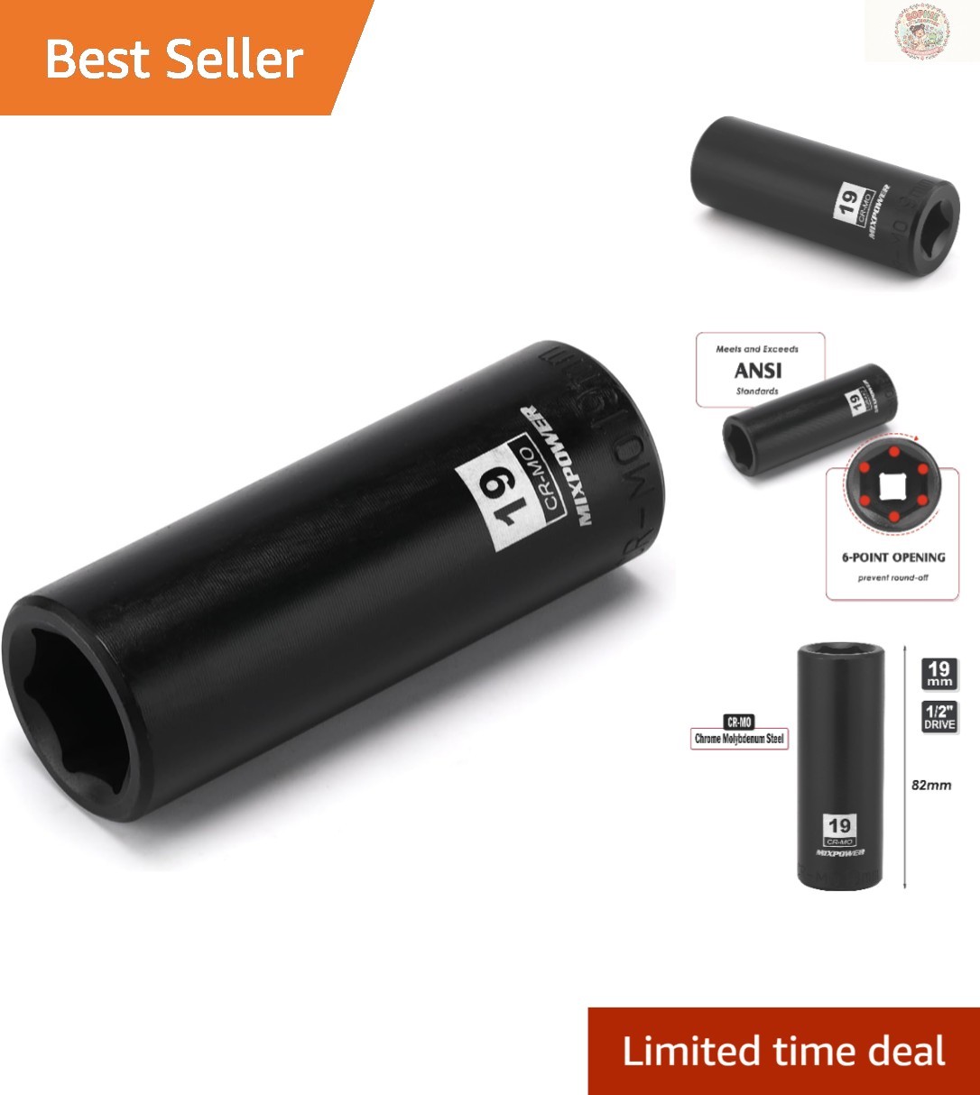 19mm 6-Point Deep Impact Socket – 1/2 Inch Drive, Impact Grade Strength