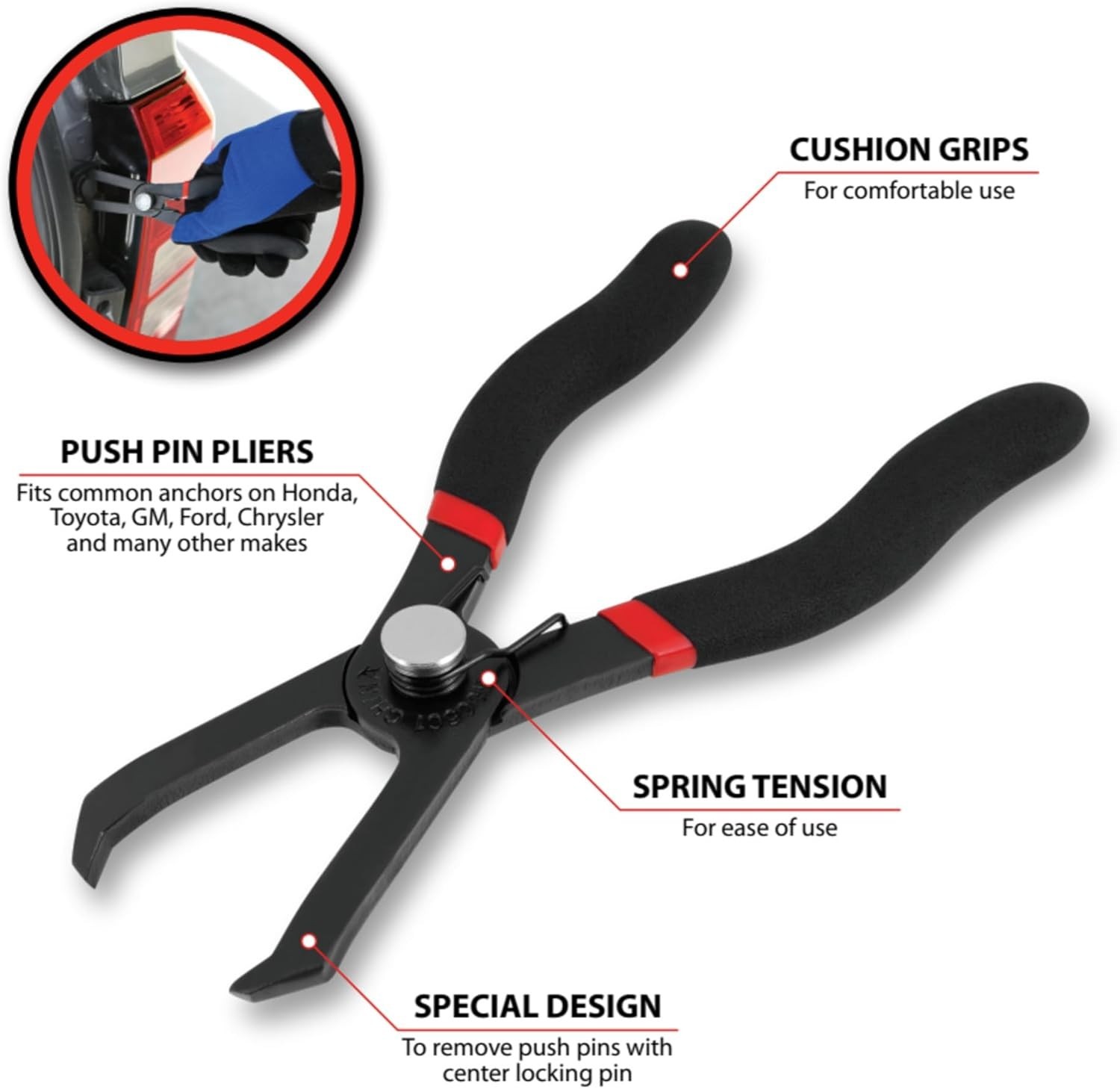 Angled Push Pin Pliers for Retainer & Anchor for Honda,Toyota, GM, Ford,Chrysler