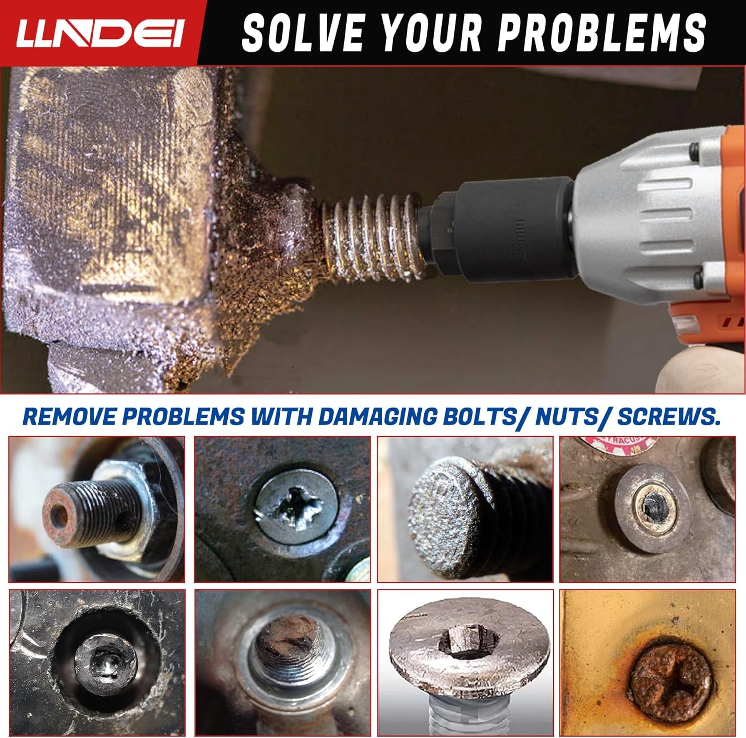 LLNDEI Screw Extractor Set, Hex Head Easy Out Set -10pcs
