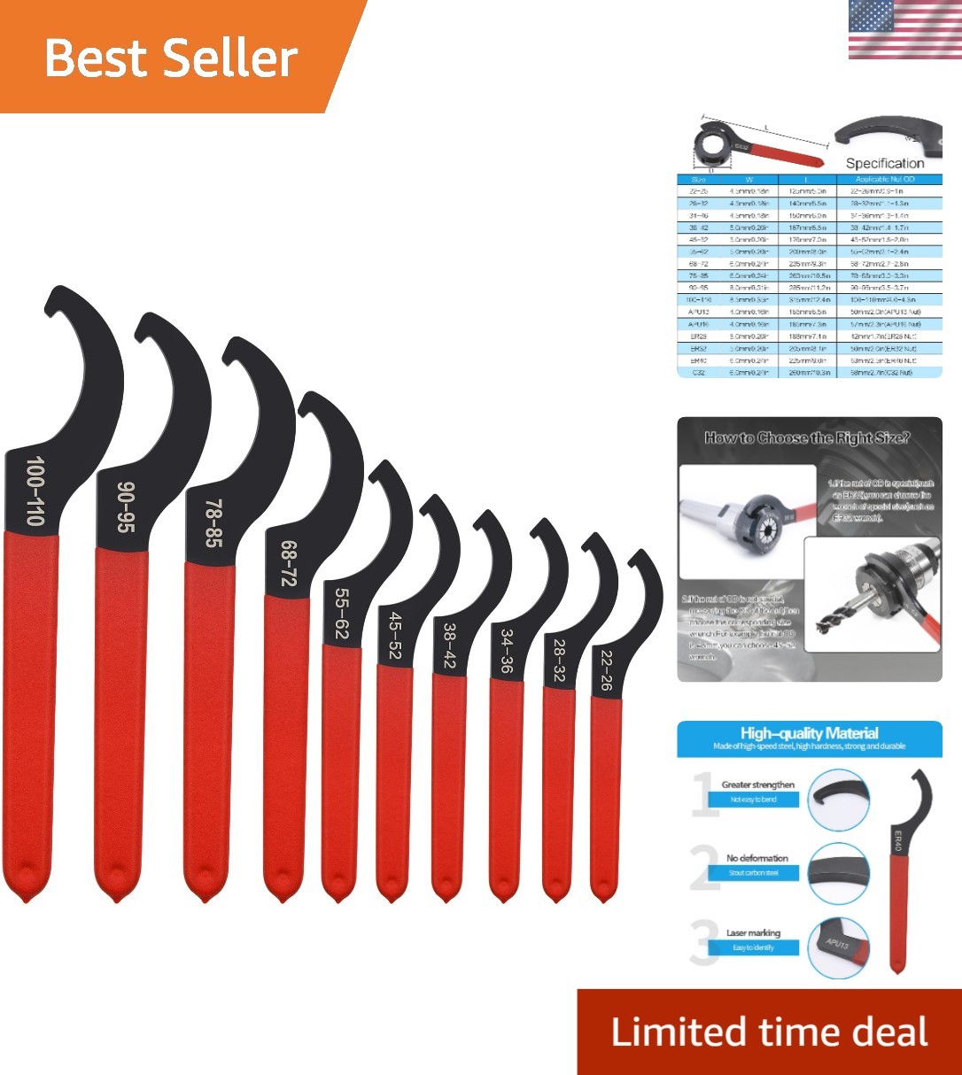 Durable High-Speed Steel 10-Piece Coilover Spanner Wrench Set – Essential Tools