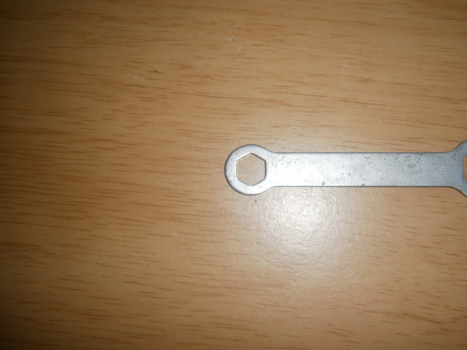 Vintage silver tone spanner. 10mm & 15mm ends.(E6d)