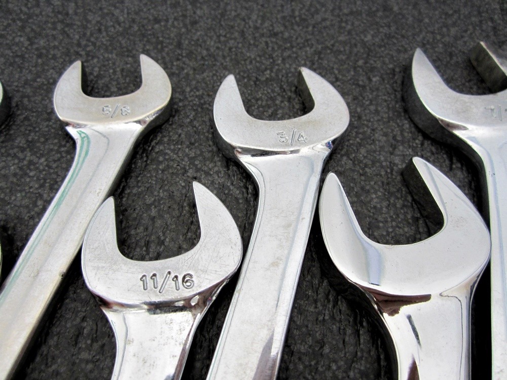 Vintage Snap-on 14pc SAE 4 Way Angle Open End Wrench Set VS814A Underline USA
