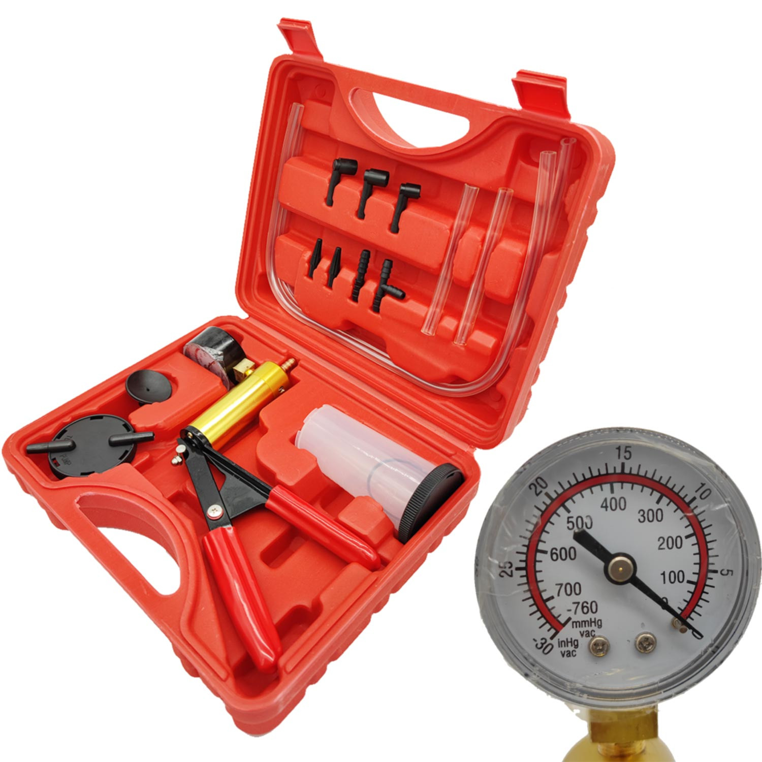 BEYU Hand Held Vacuum Pressure Pump Tester Set Brake Fluid Bleeder Bleeding Kit