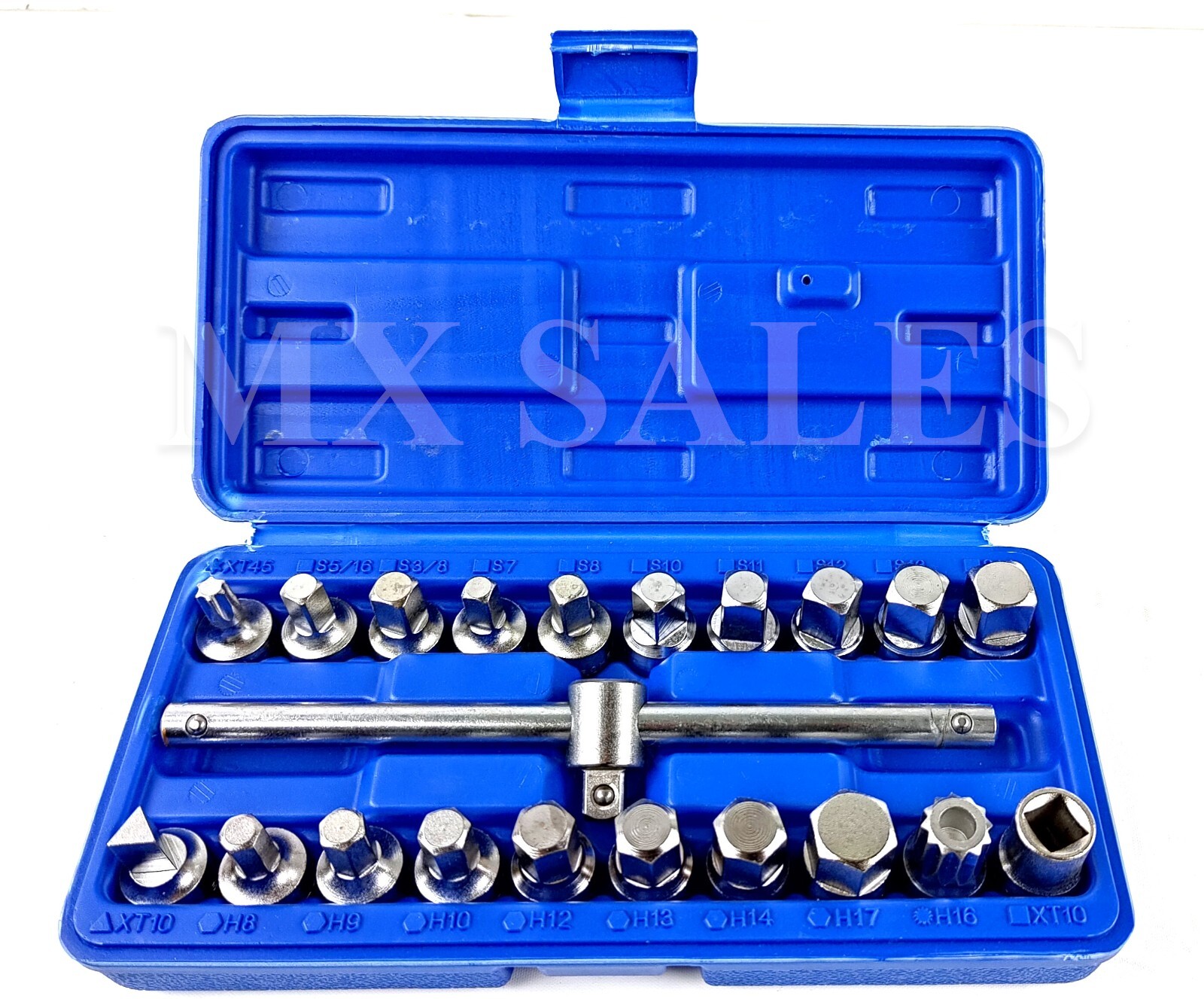 21PC Oil Drain Pipe Plug Socket Set Oil Pan Screw Sleev Wrench T-bar Removal Kit