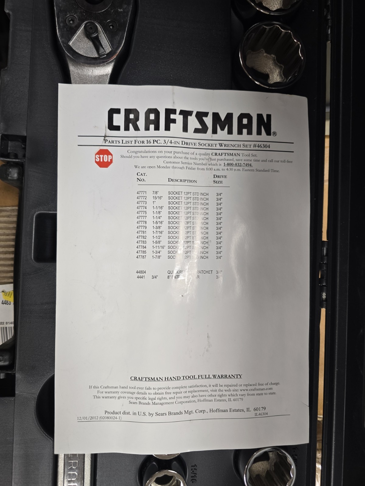 Craftsman 16 Piece 3/4 in Drive 12pt SAE Socket Tool Set 46304