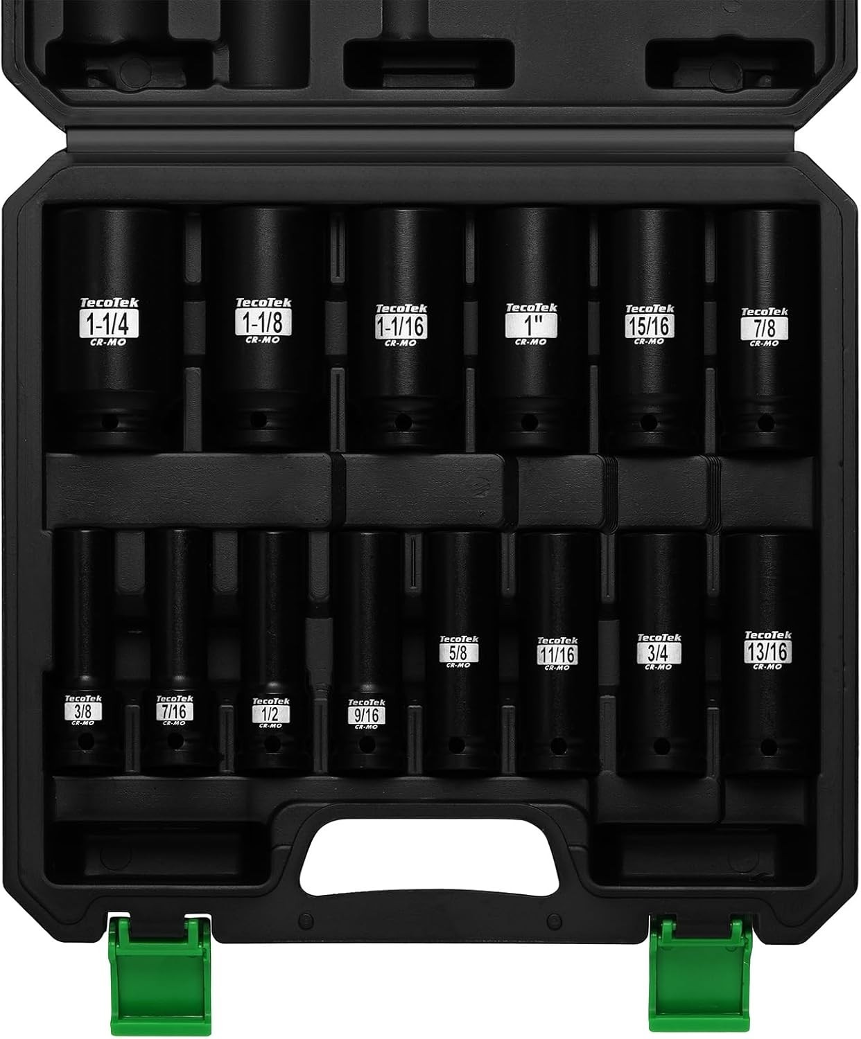 14PCS 1/2″ Deep Drive Impact Socket Set, 6-Point, SAE 3/8″ to 1-1/4″, CR-MO S…