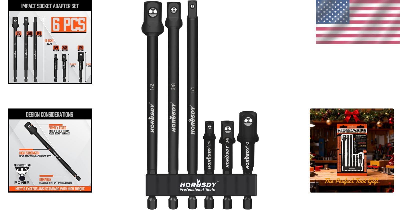 6-Piece Impact Sockets Adapter Sets, 3-Inch and 6-Inch Hex Shank 1/4″ 3/8″ 1/2″
