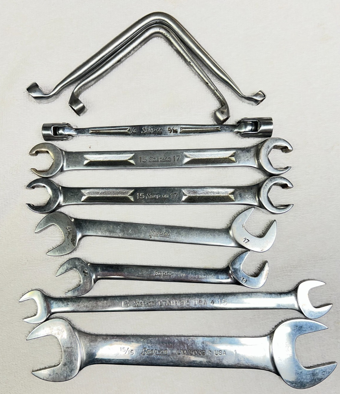 Snap On wrenches Open end/Flare/L shaped some are SAE some Metric Lot of 9