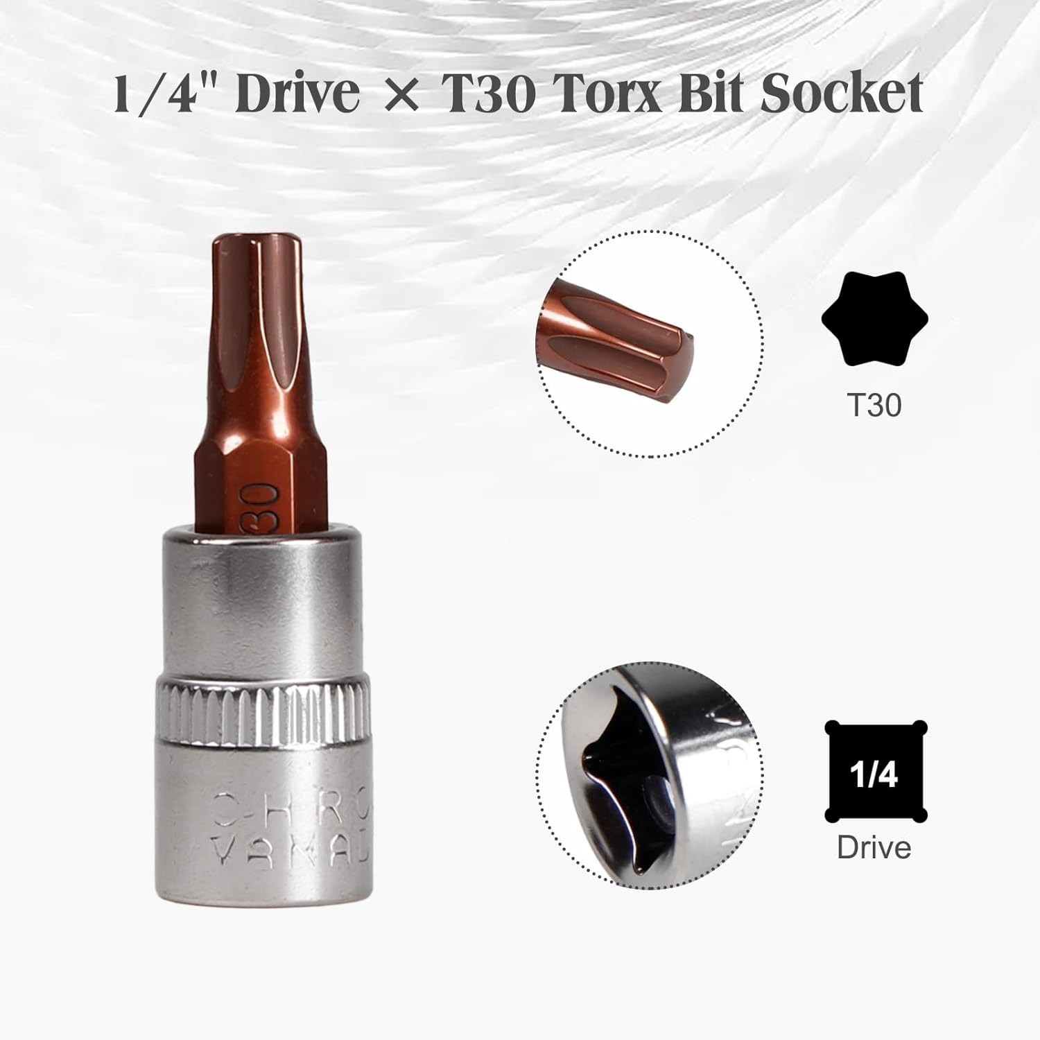 6pcs Drive x T30 Torx Bit Socket, 1/4″ S2 Steel Bits CR-V Star Socket Set…6pcs