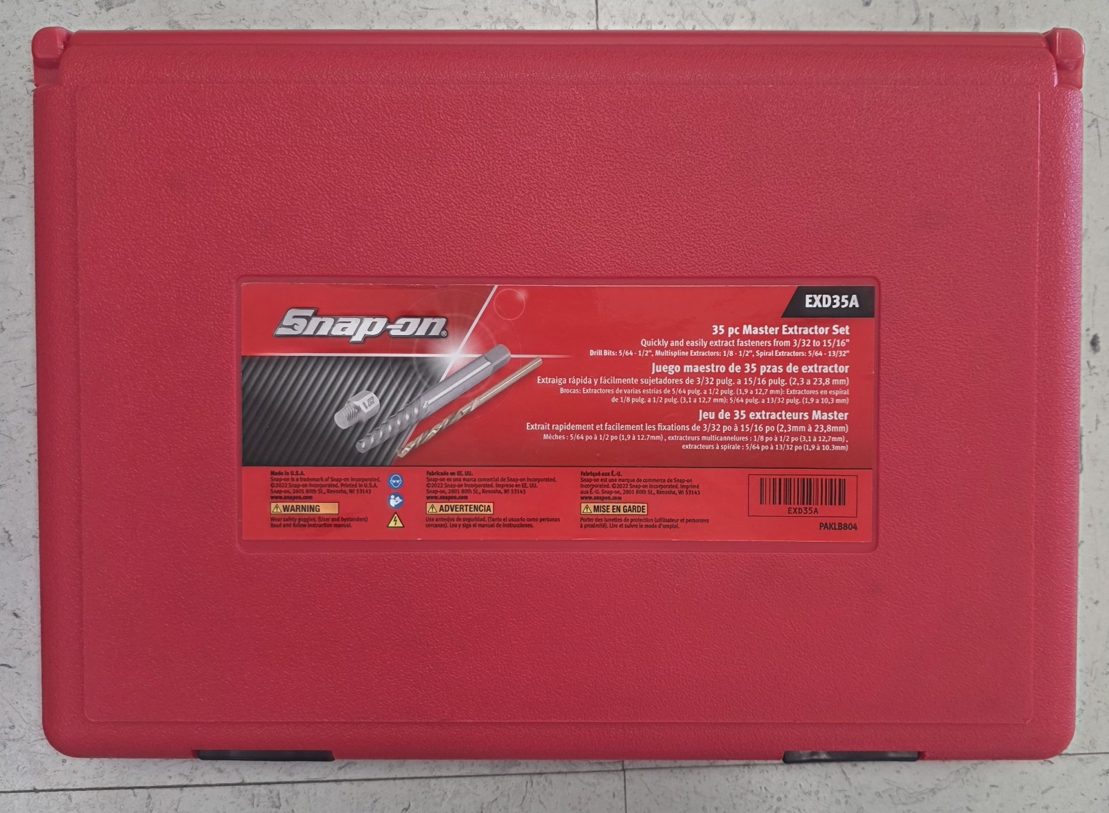 Snap-on EXD35A Multi-Spline Spiral Flute Extractor SET Left Hand Drill Bits NIOB