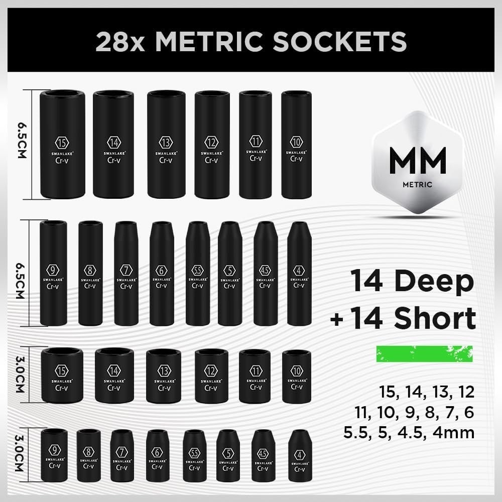 1/4″ Drive Impact Socket Set,56-Piece Standard SAE(5/32 to 9/16 inch) and Metric