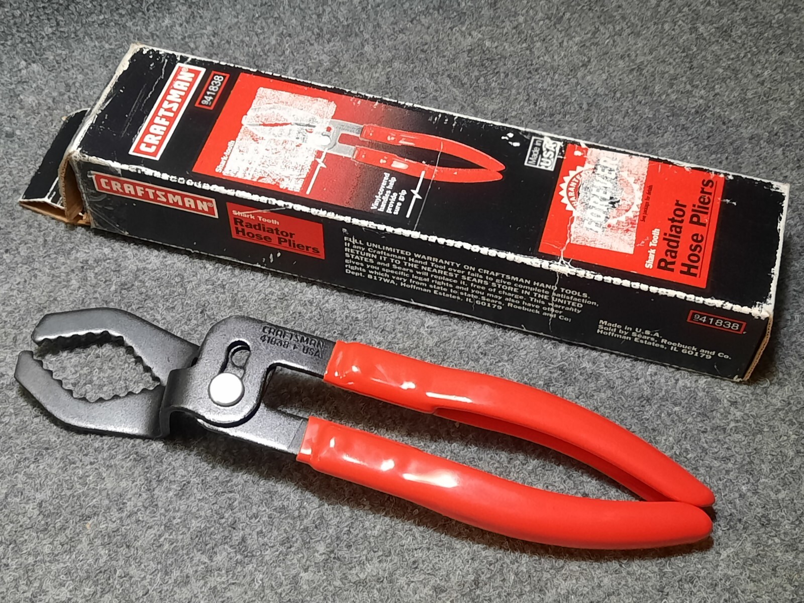 NOS Craftsman USA 41838 F Adjustable «Shark Tooth» Radiator Hose Pliers RARE