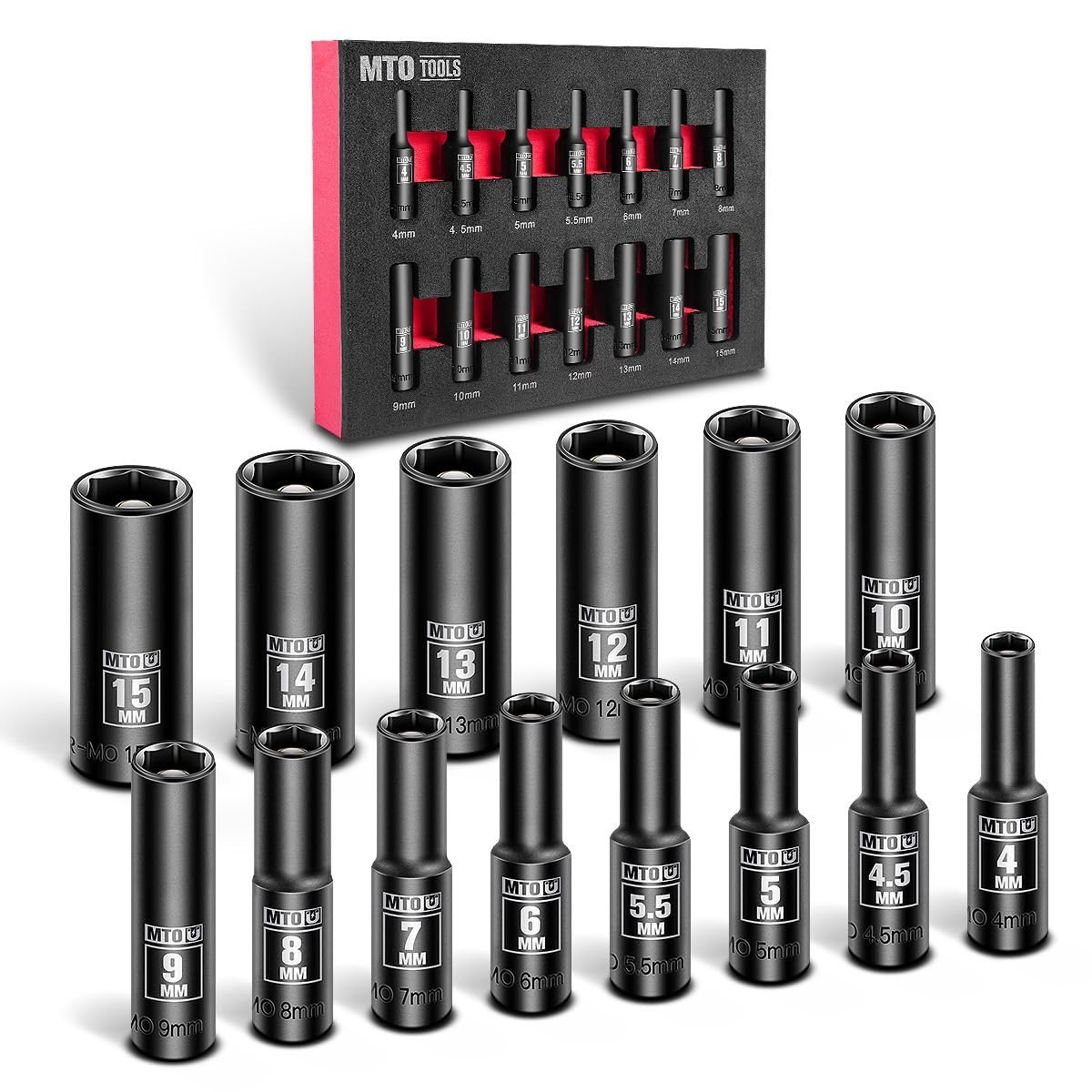 14-Piece 1/4″ Drive Magnetic Deep Impact Socket Set, Metric 4mm-15mm, 6-Point So