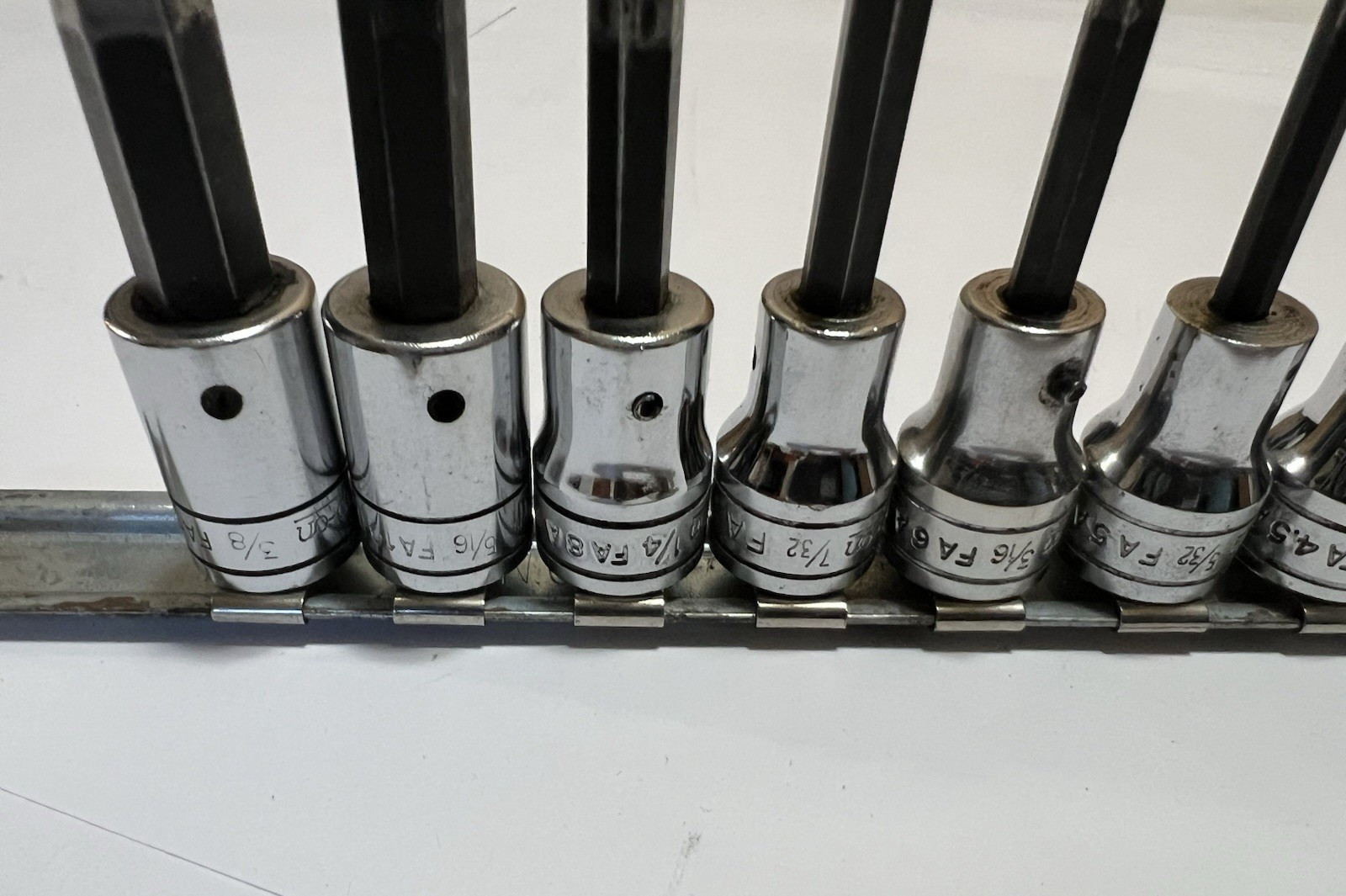 Snap On 208FAY SAE 3/8 Drive Hex Bit Socket Driver Set 8 pc 1/8 – 3/8 USA