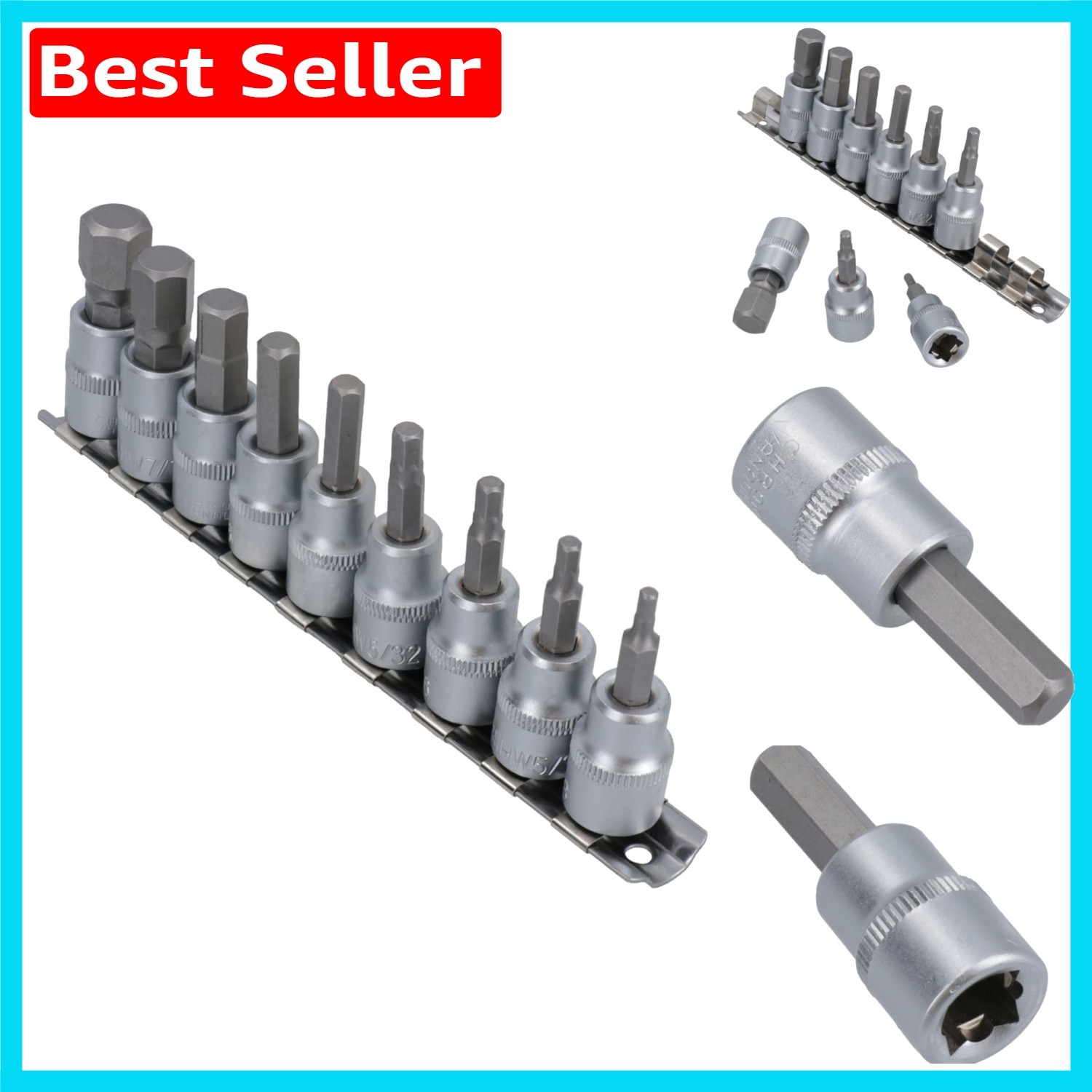 Versatile 5-Piece Allen Hex Key Set – 3/8 Inch Drive Size Range 1/8″ to 1/2″
