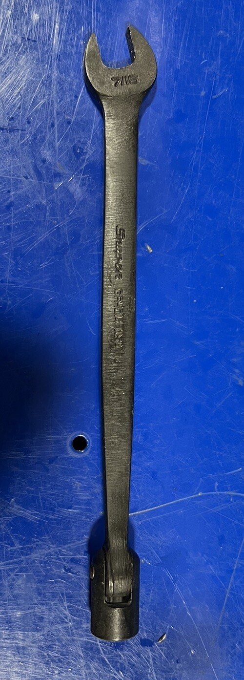 Snap On 7/16” Flex Head Socket Open-End Combination Wrench SAE GFHO14 Black NEW