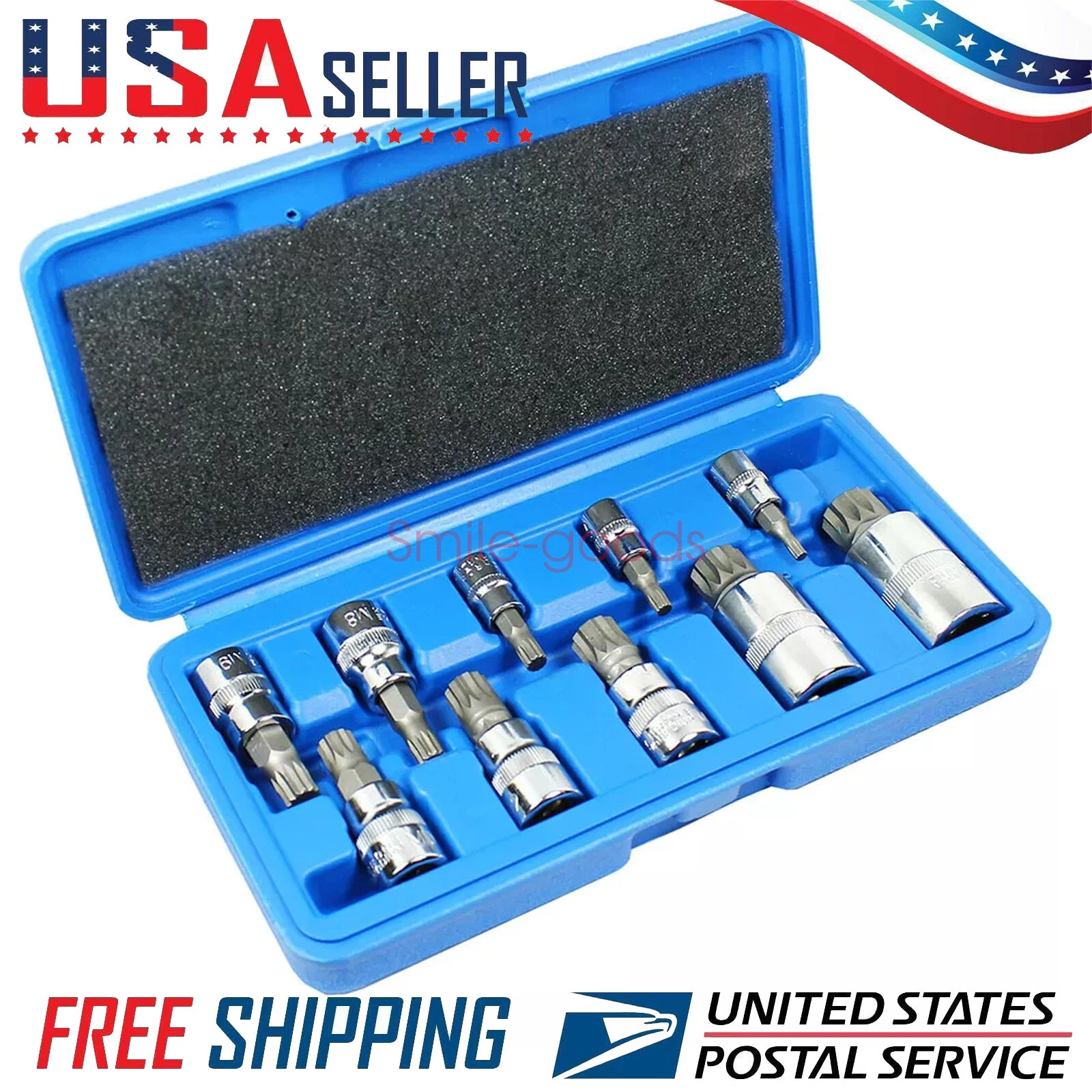 10 PC For XZN Triple Square Spline Bit Socket Set 12 Points with Carrying Case