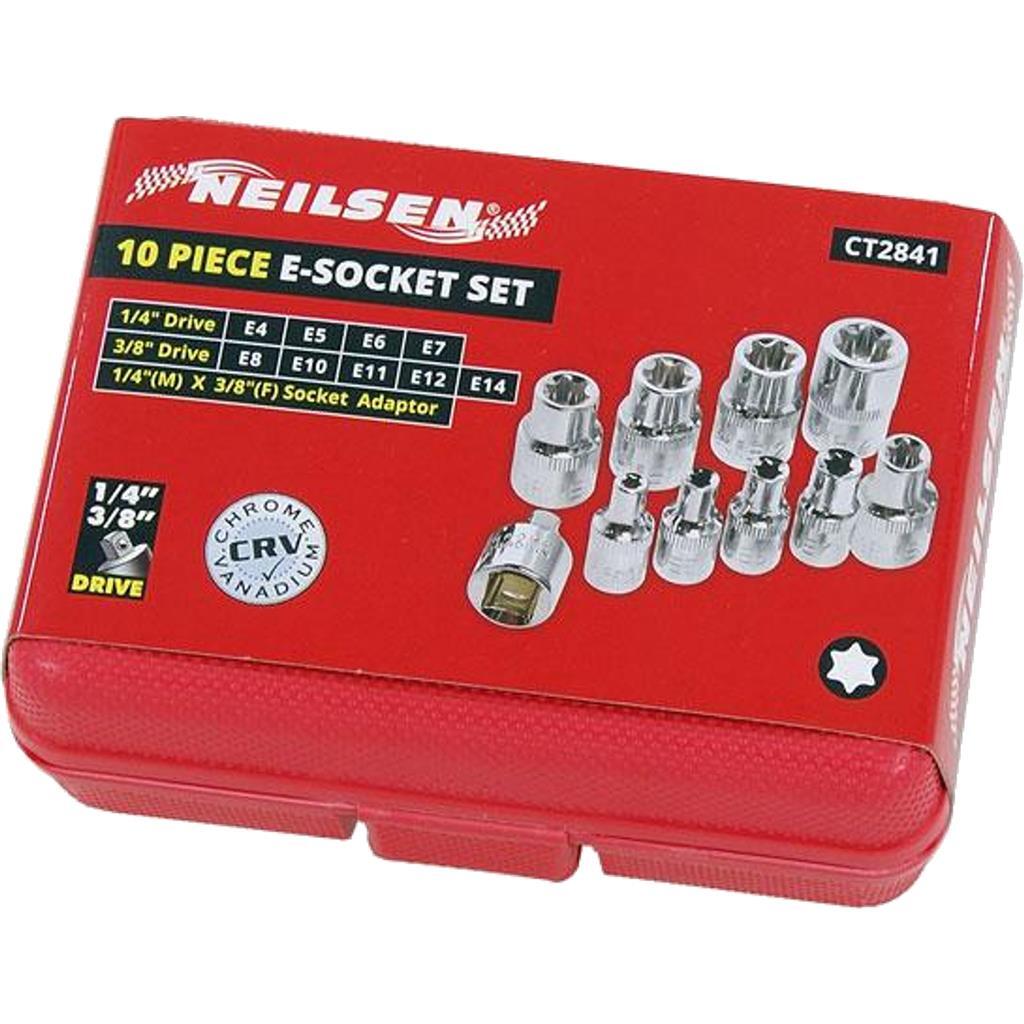 Neilsen 10pc E Torx Socket Set Female Star Bit External Hex Torque E4 – E14