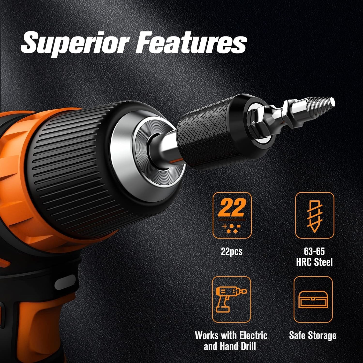 Professional 22 PCS Damaged Screw Extractor Kit – Hand-Powered & Portable