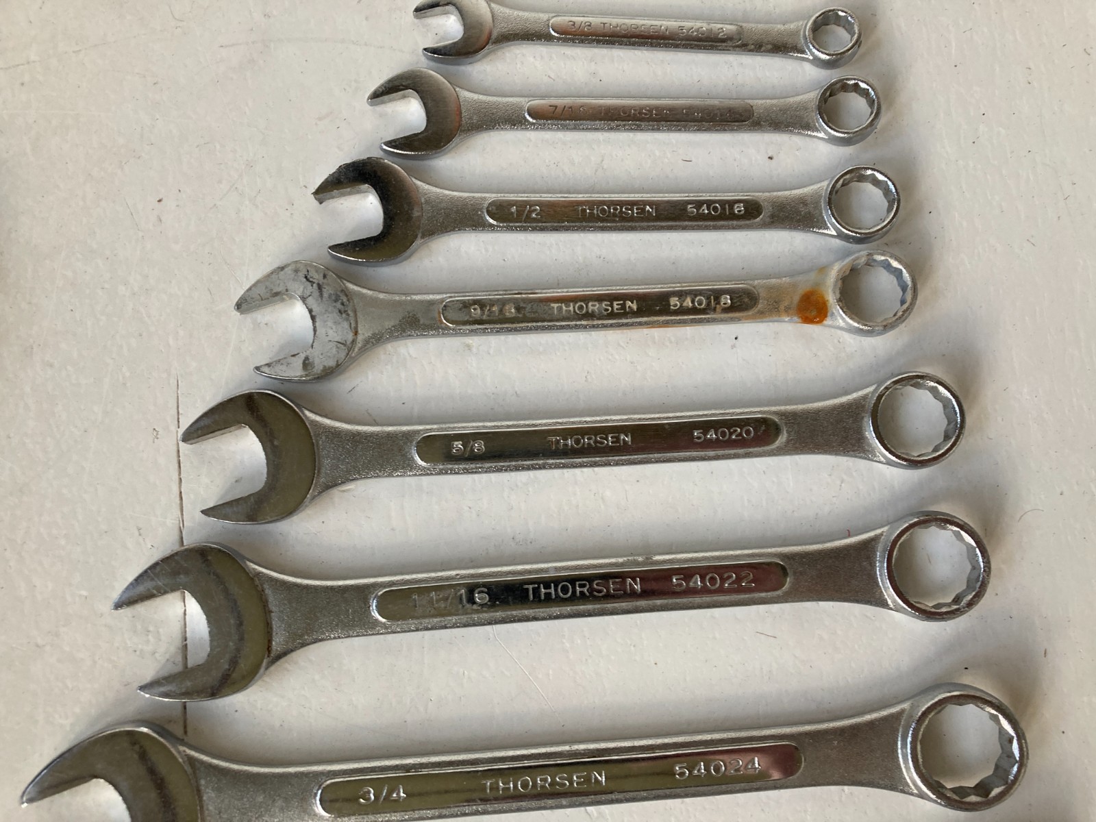 Vintage Thorsen 10 Pc SAE Combination Wrench Set 3/8-15/16 USA