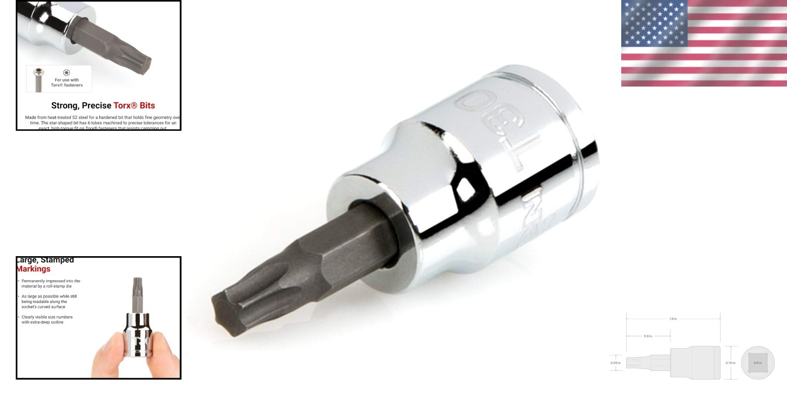 Polished 3/8 Inch Drive T30 Torx Socket – Heavy Duty, Permanent Press-Fit Design