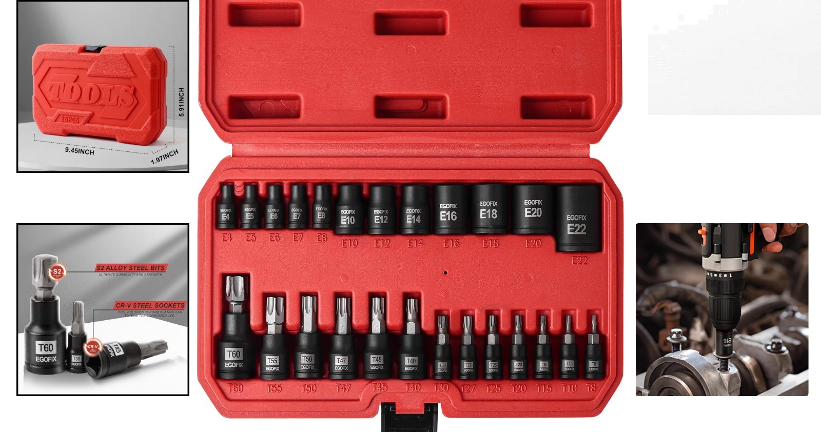 Durable 25-Piece Torx Bit & Socket Set – S2 & Chrome Vanadium Steel Quality