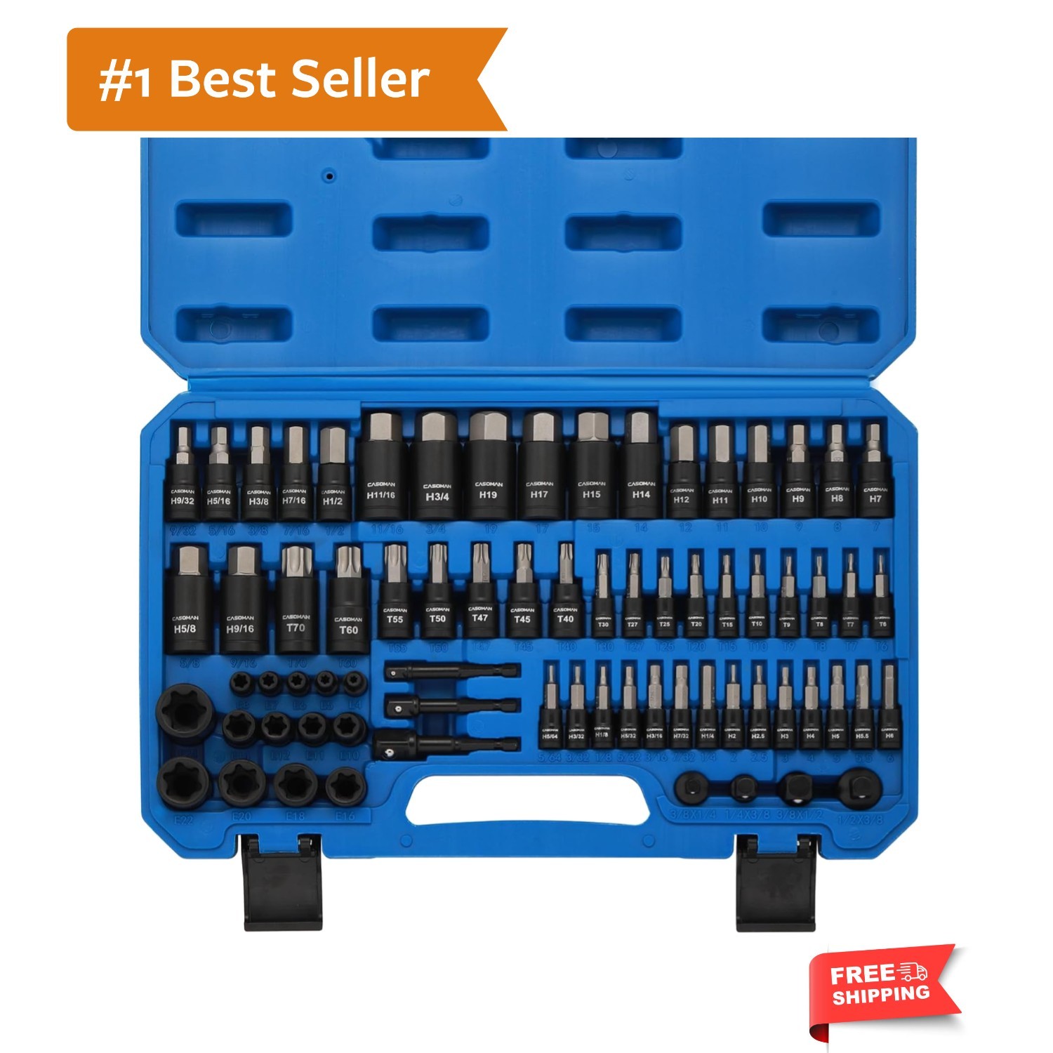 71-Piece Master Hex & Torx Bit Socket Set, 1/4″ & 3/8″ & 1/2″ Drive, Metric/S…