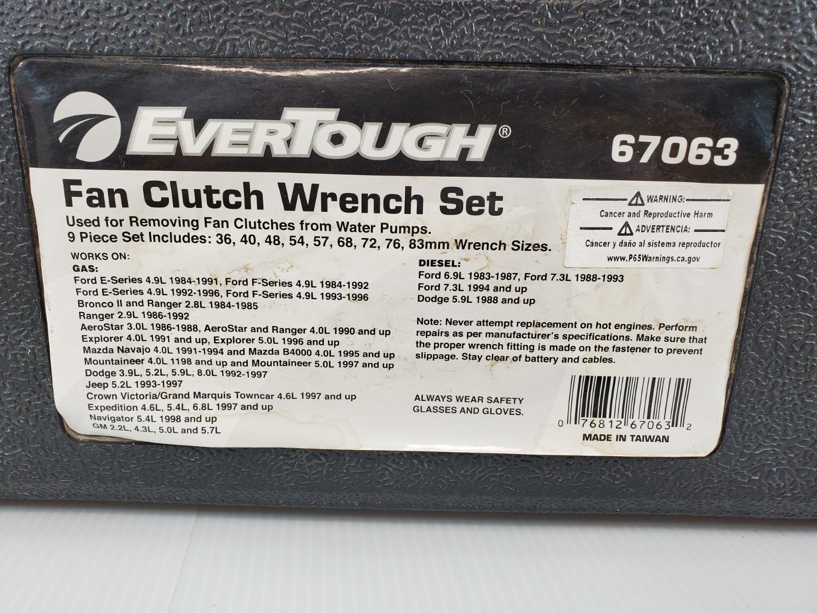 EverTough 9-Piece Set in case Fan Clutch Wrench Set 67063 Complete