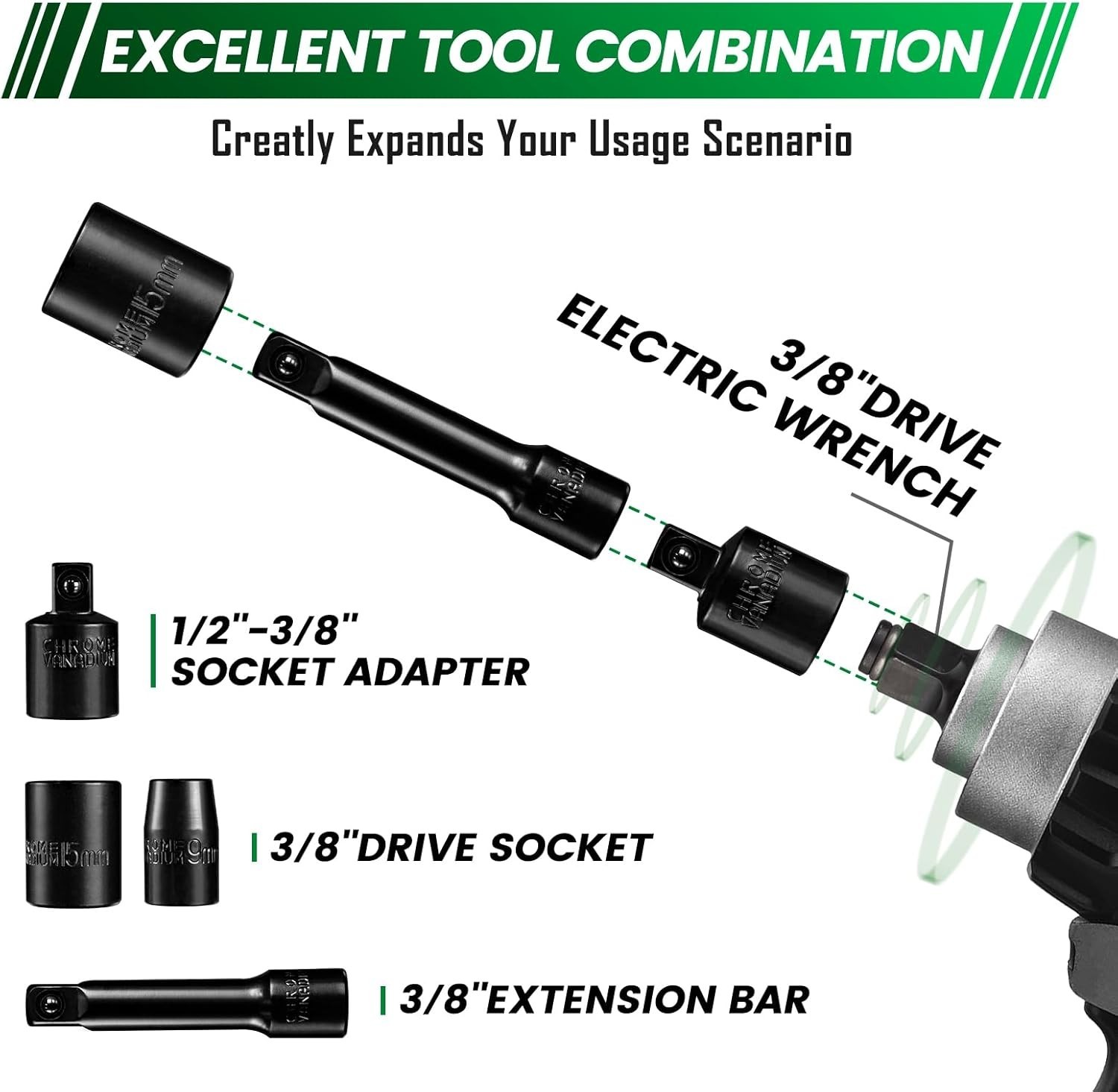 35-Piece Impact Socket Set, 3/8″ & 1/2″ Drive Shallow SAE/Metric, 6-Point CR-…
