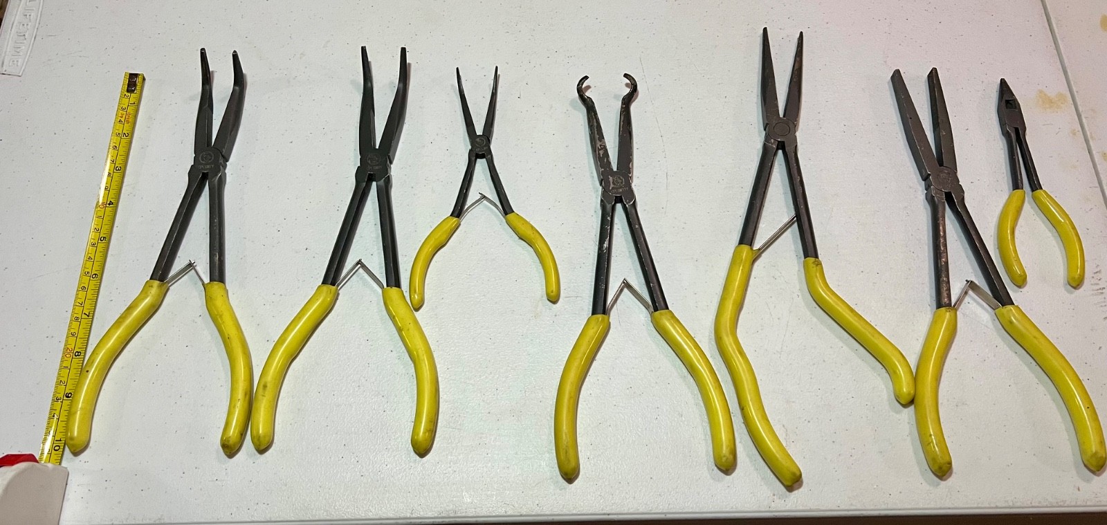 CORNWELL TOOLS 7 PIECE LONG REACH PLIERS SET YELLOW HANDLES NEEDLE NOSE