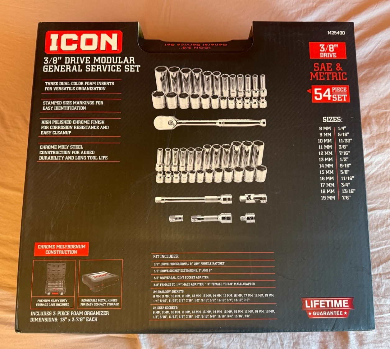 ICON 3/8 in. Drive SAE and Metric Modular General Service Socket Set, 54-Piece