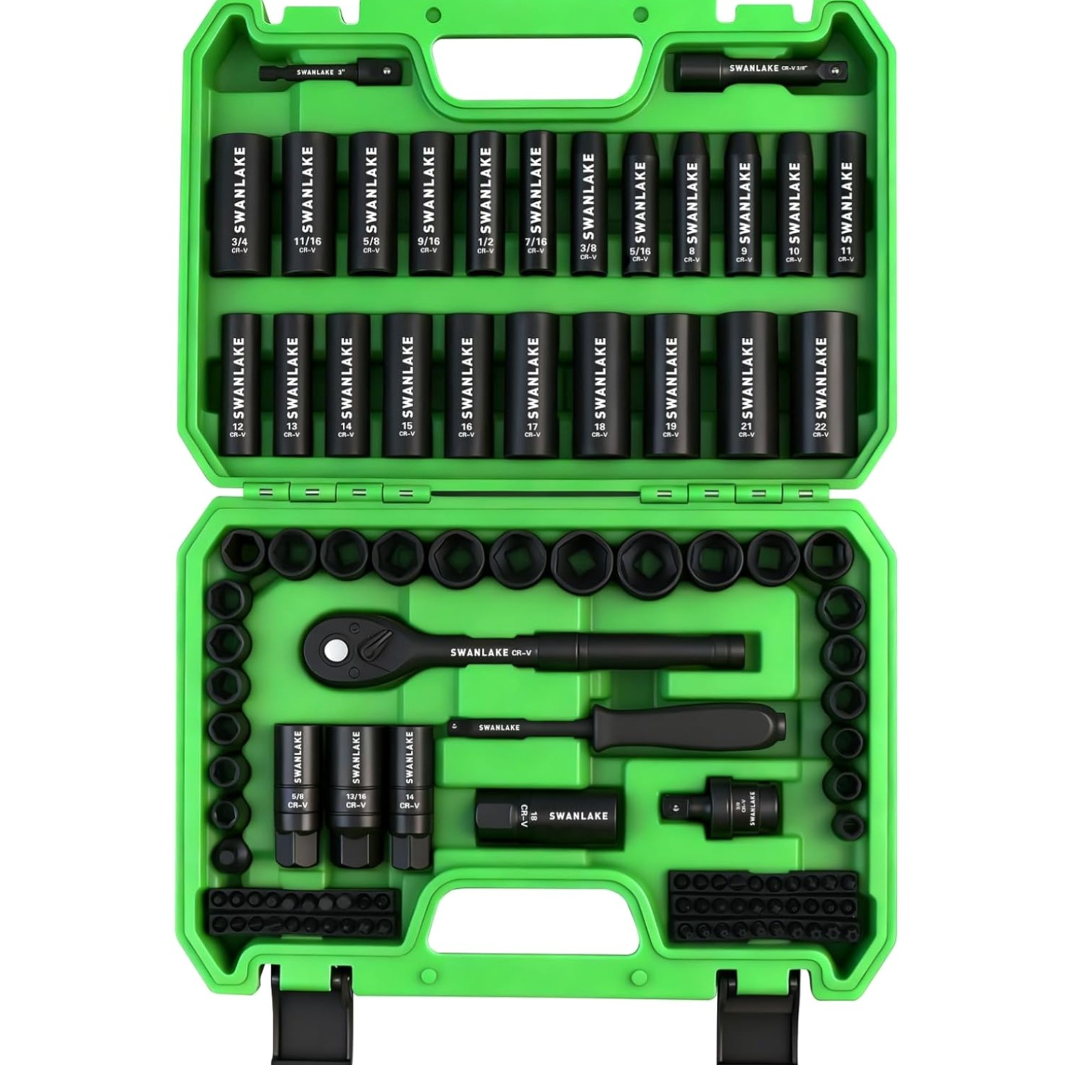 105-Piece 3/8″ Drive Impact Socket Set, SAE 5/16 to 3/4 inch and Metric 8-22m…