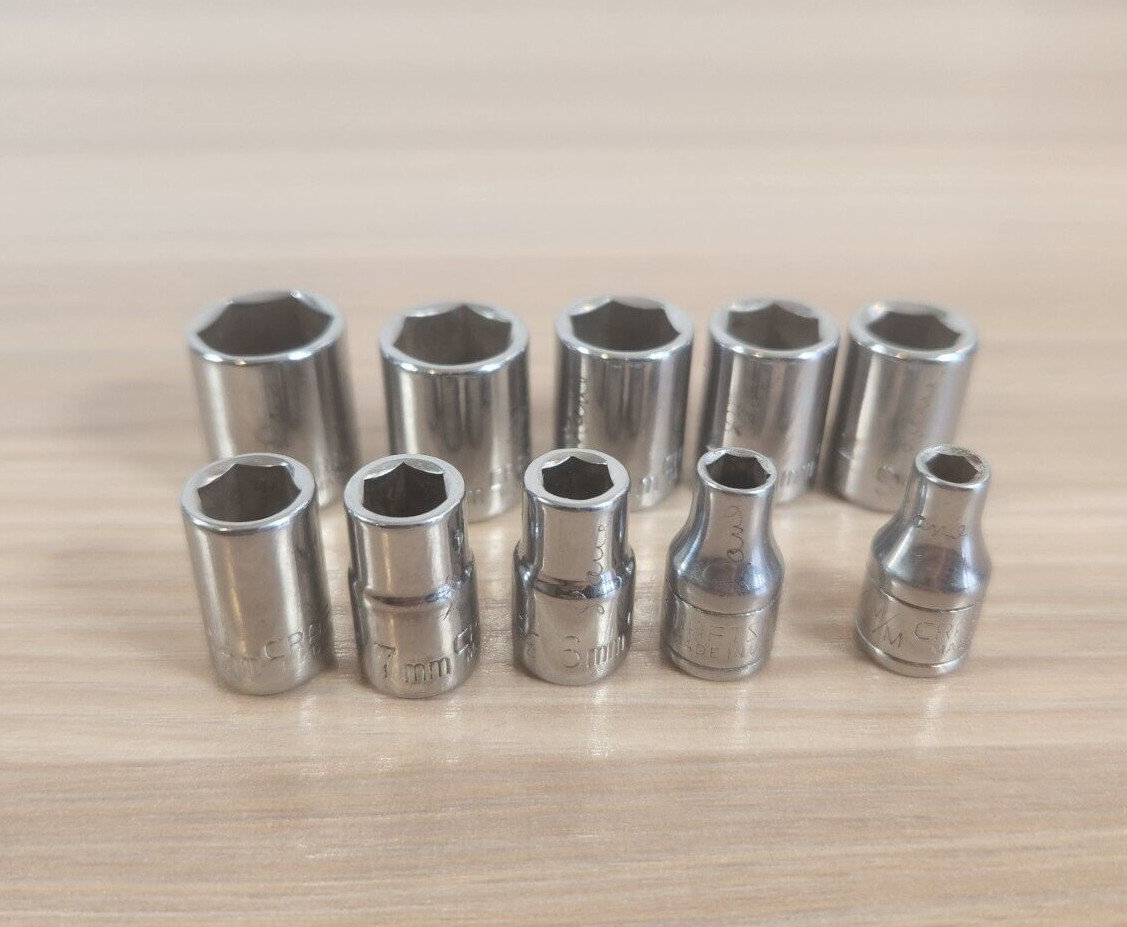 Craftsman 1/4 drive 6 pt sockets set of 10 EE VV w/ V ratchet, extension
