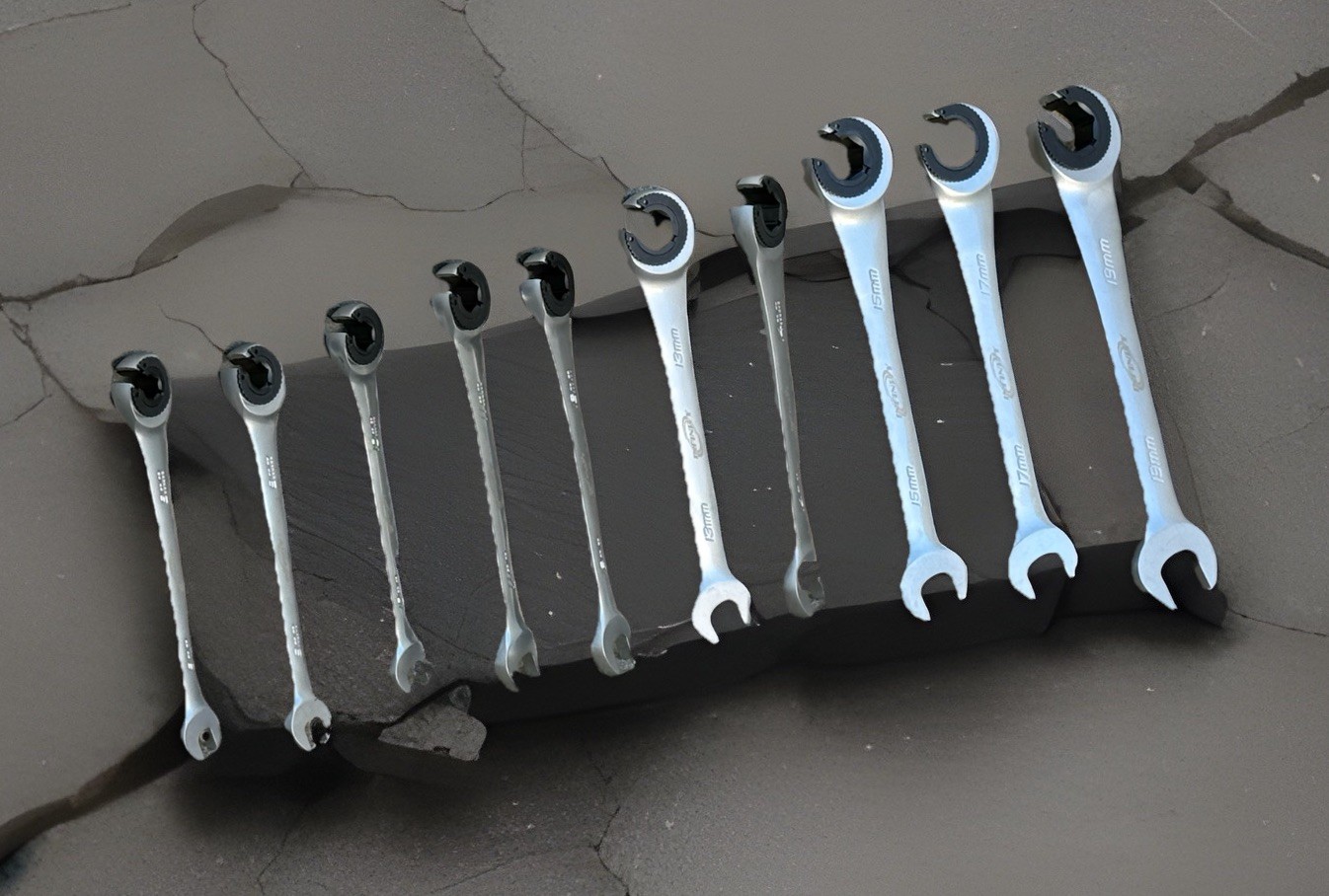 10PCS Metric Open-end Ratchet Wrench Set Flare Nut Tubing Comb Ratching Wrenches