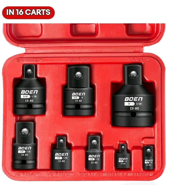 8 Piece Impact Socket Adapter and Reducer Set, 1/4″ 3/8″ 1/2″ 3/4″ Drive Socket