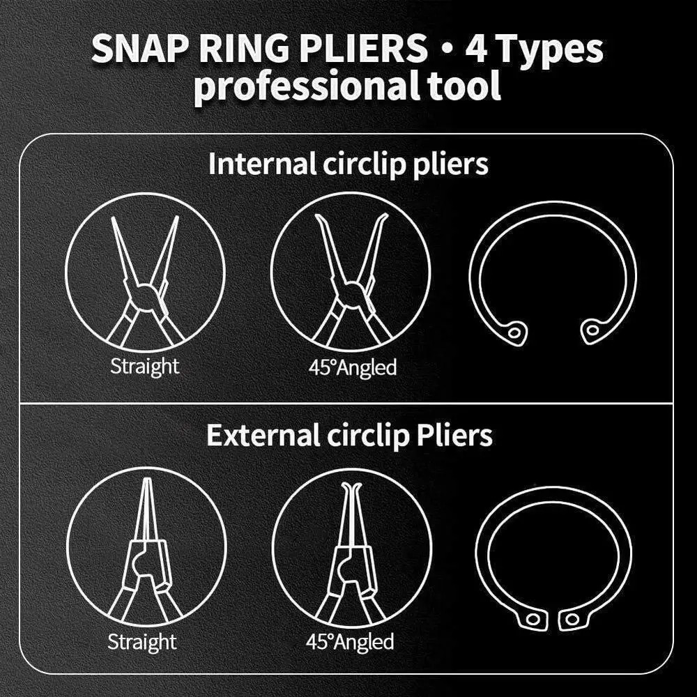 4pcs Mini Circlip Pliers Right Angled Beak Portable Snap Ring Circlip Pliers Set