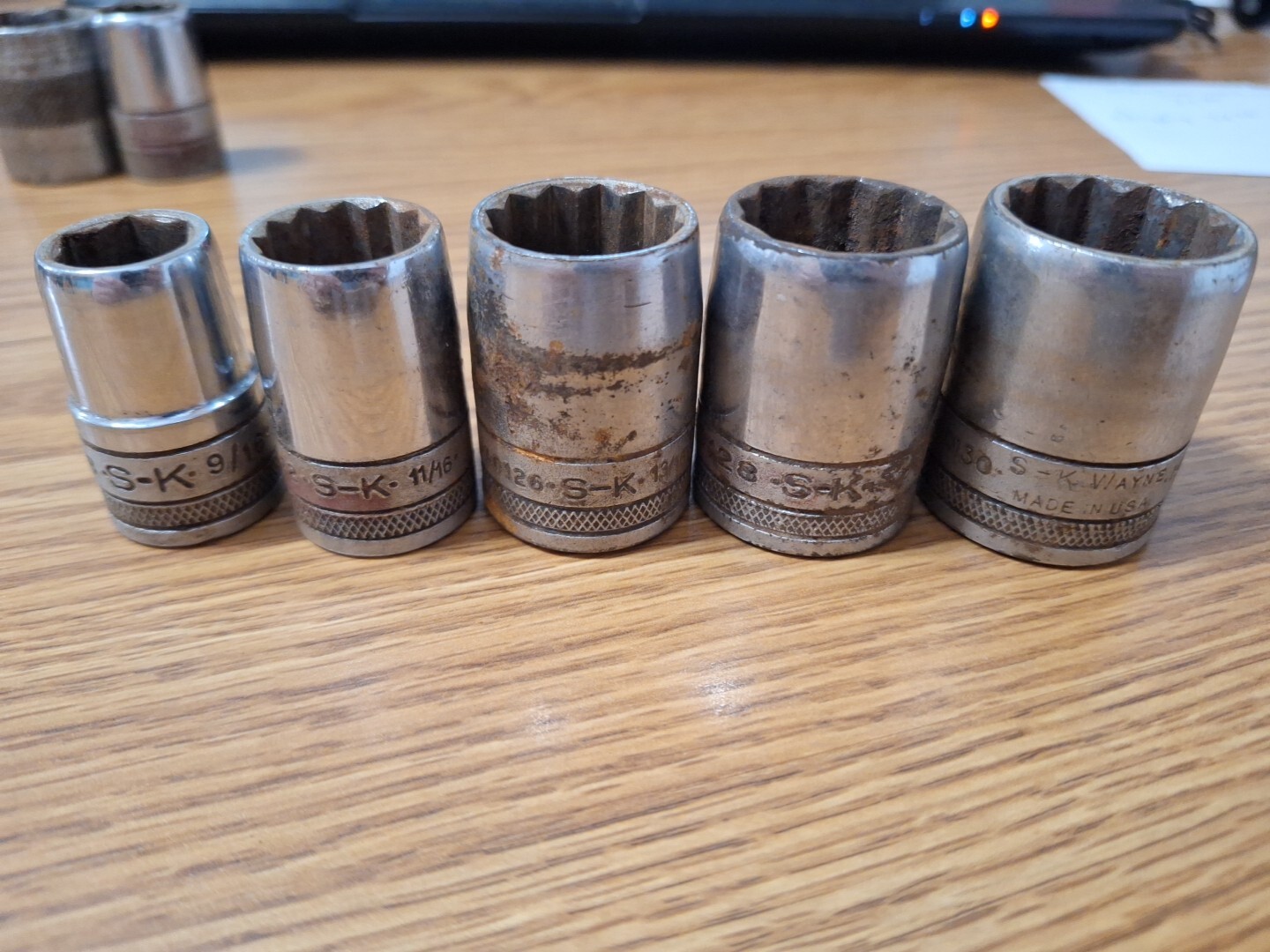 Vintage S-K Wayne Tools 1/2″ Drive 12 Point Sockets & 6 Point Socket