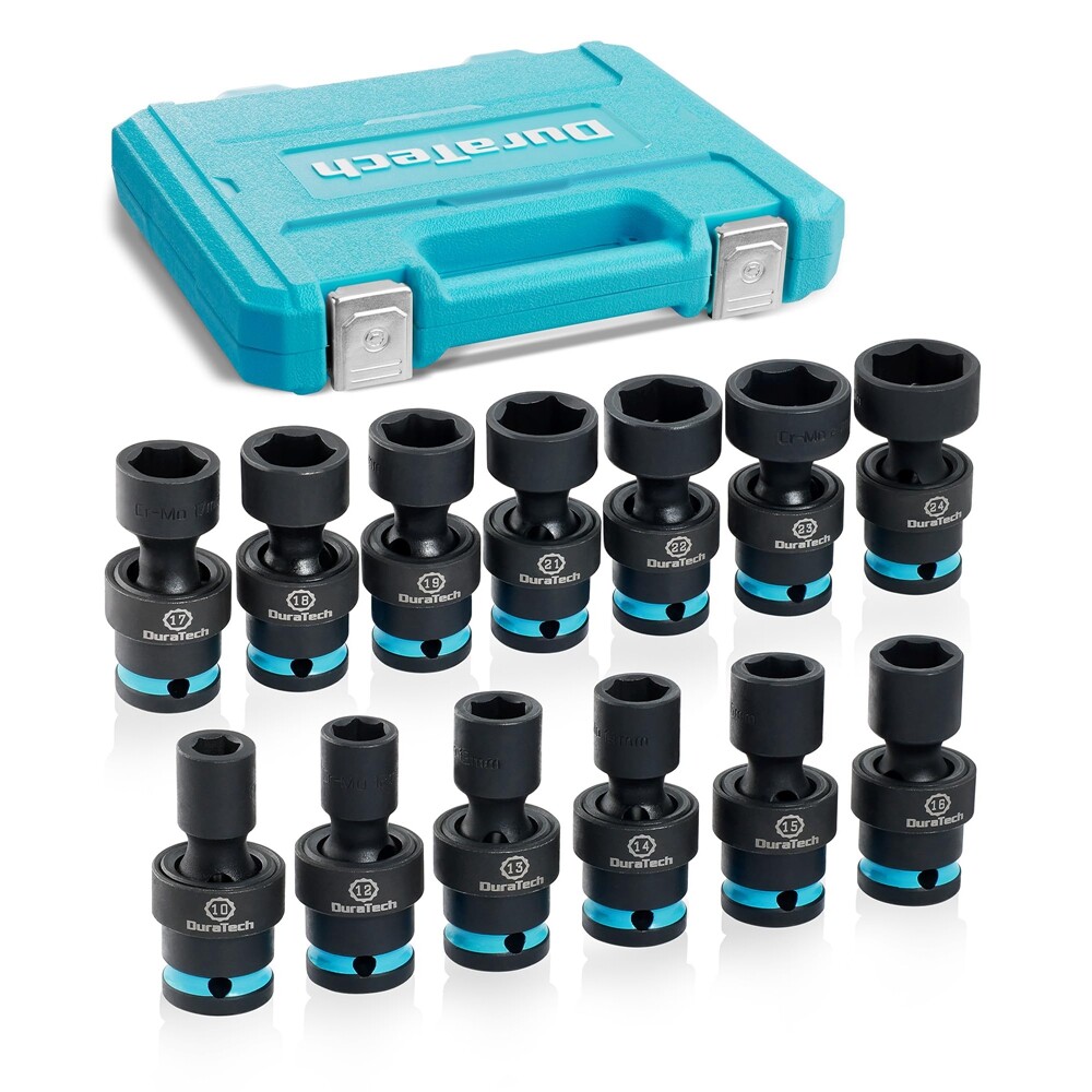 DURATECH 13PCS 1/2″ Dr Swivel Socket Set Shallow Universal Impact Metric 10-24mm