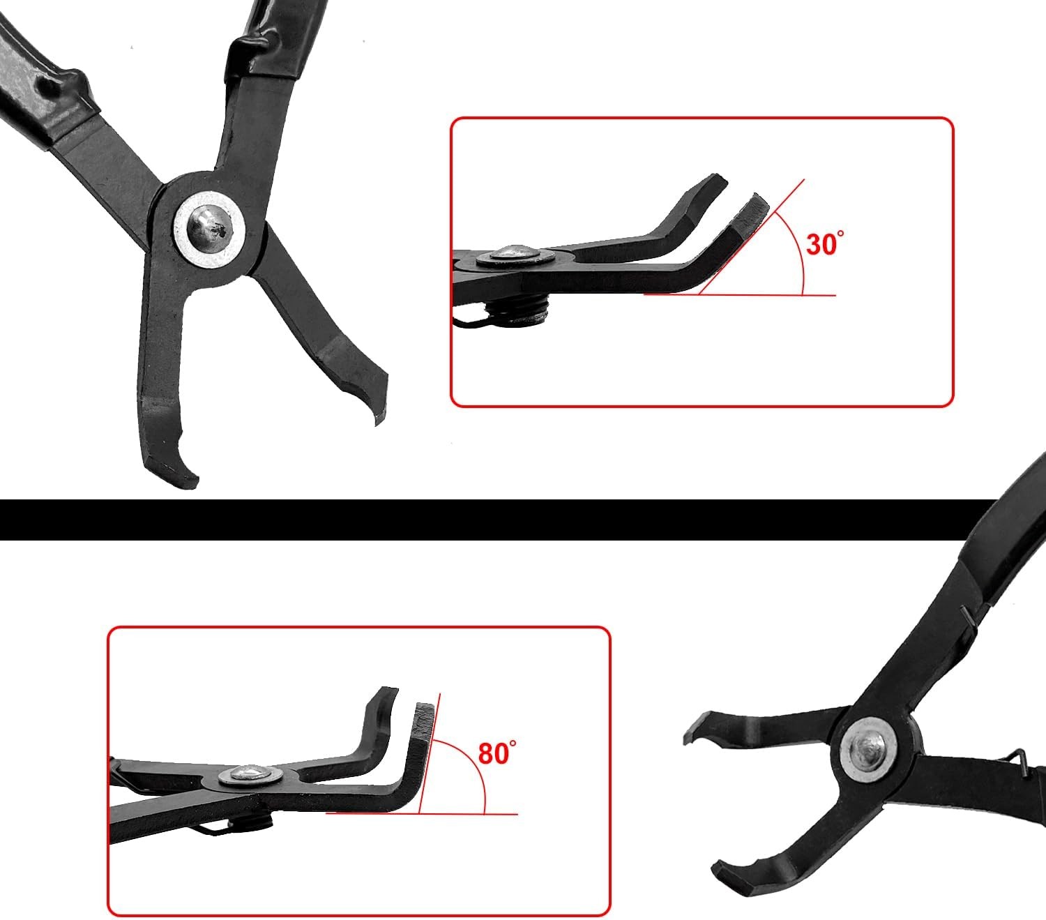 30°& 80° Push Pin Plier Set, Angled Pliers Fastener Remover Tool Rivet Black