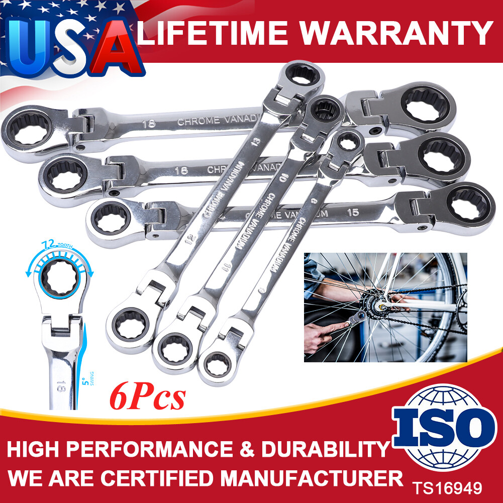 Metric Ratchet Box Wrench Set 6PC Ratcheting Reversible Double Offset Spanner